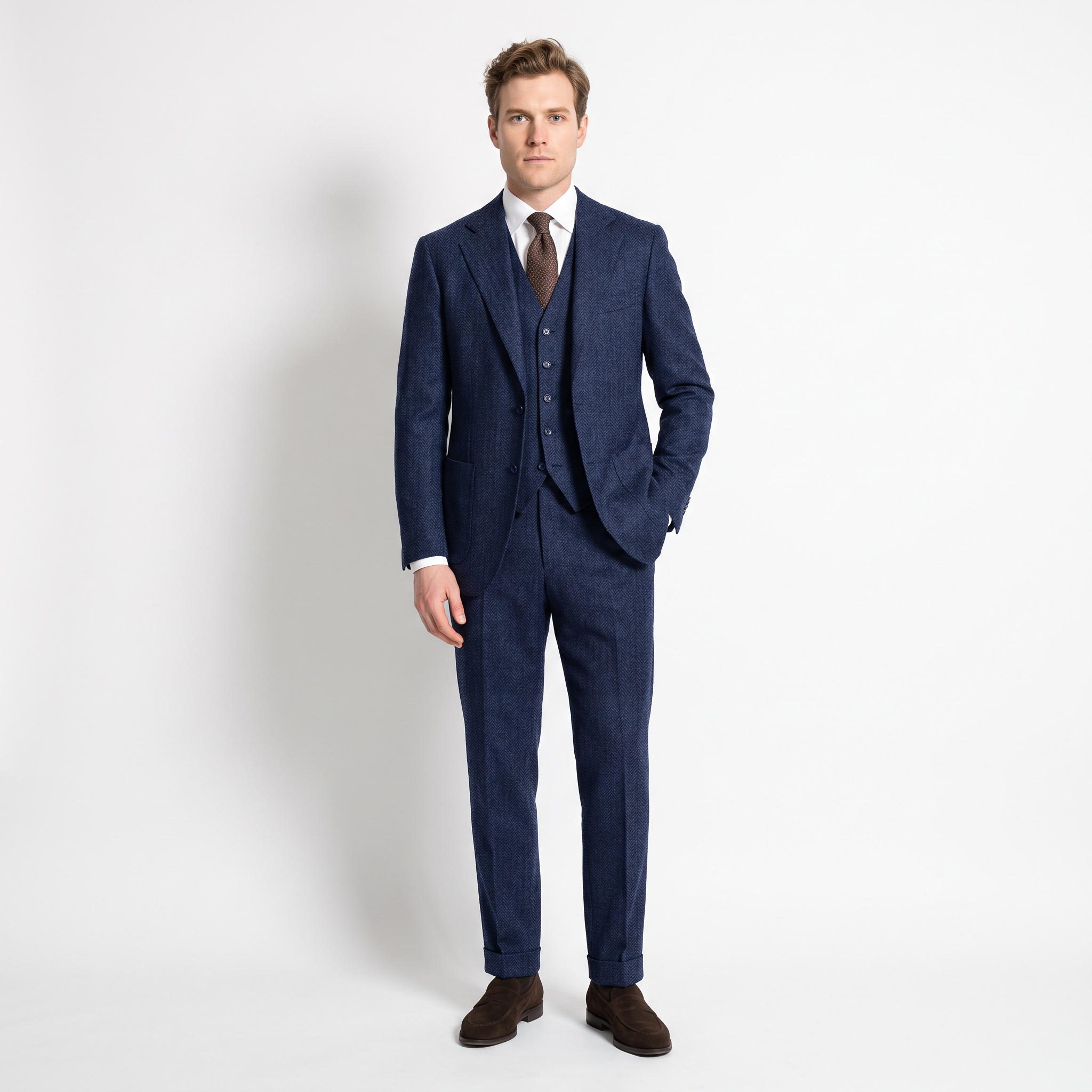 Ceehuteey 3 Pieces Men's Suit Herringbone Notch Lapel Suits (Blazer+Vest+Pants)