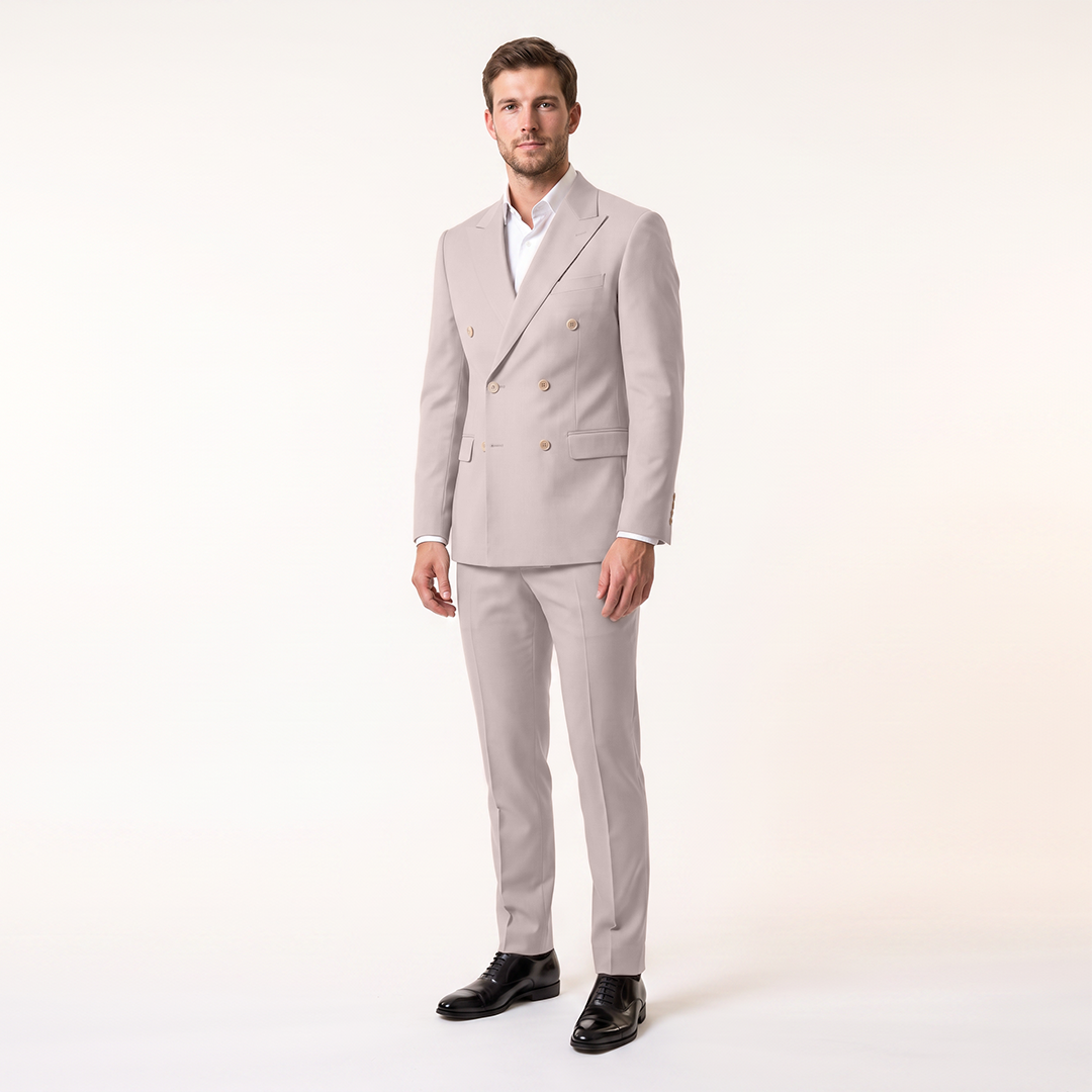 Ceehuteey Double Breasted 2 Pieces Men’s Suit Slim Fit Flat Peak Lapel Tuxedos (Blazer+Pants)