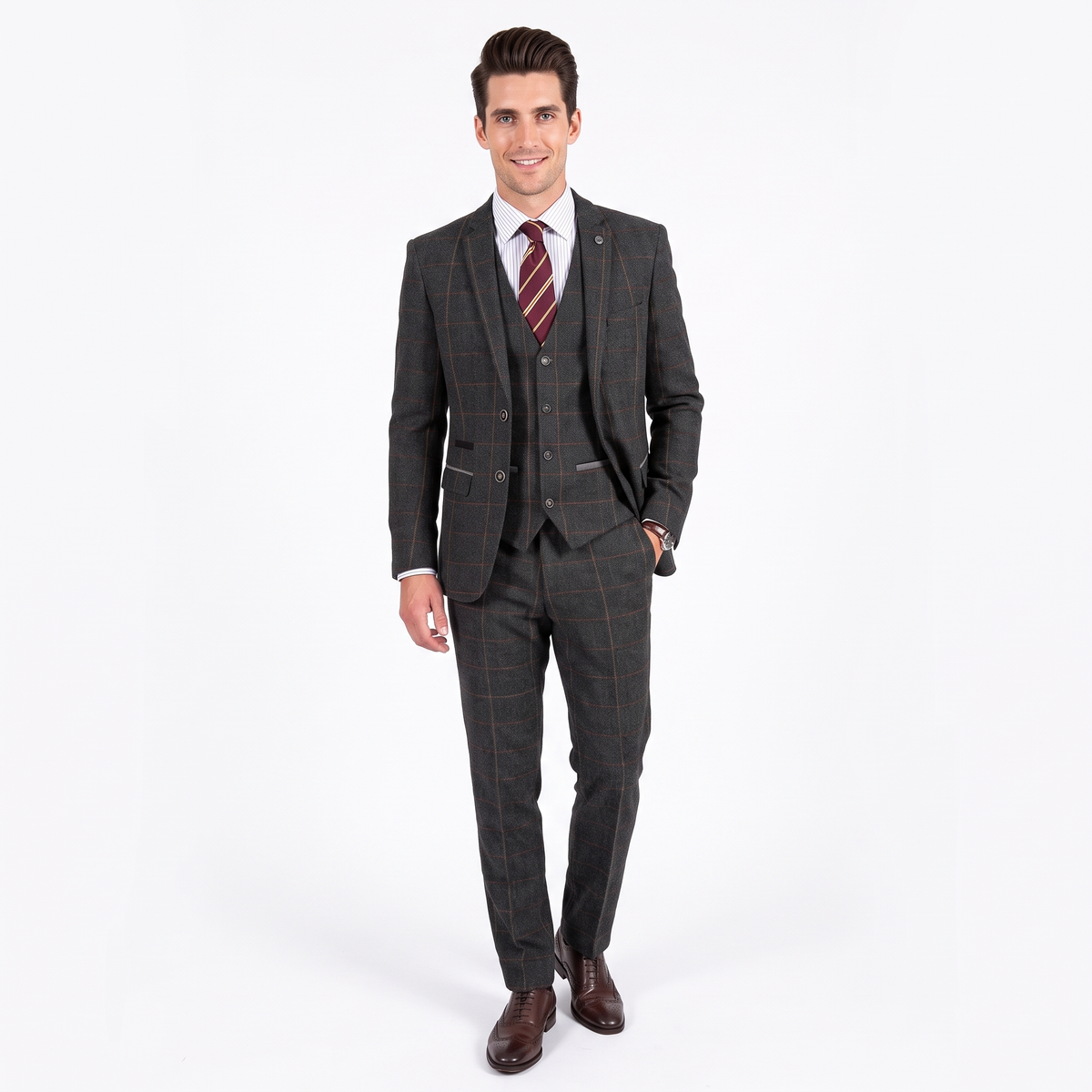Ceehuteey Vintage Classic Men's 3 Pieces Plaid Notch Lapel Suit (Blazer+Vest+Pants)