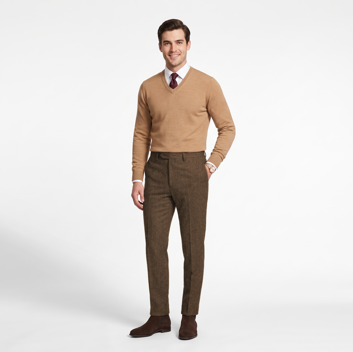 Ceehuteey Men's Retro Pants Herringbone Tweed Trousers