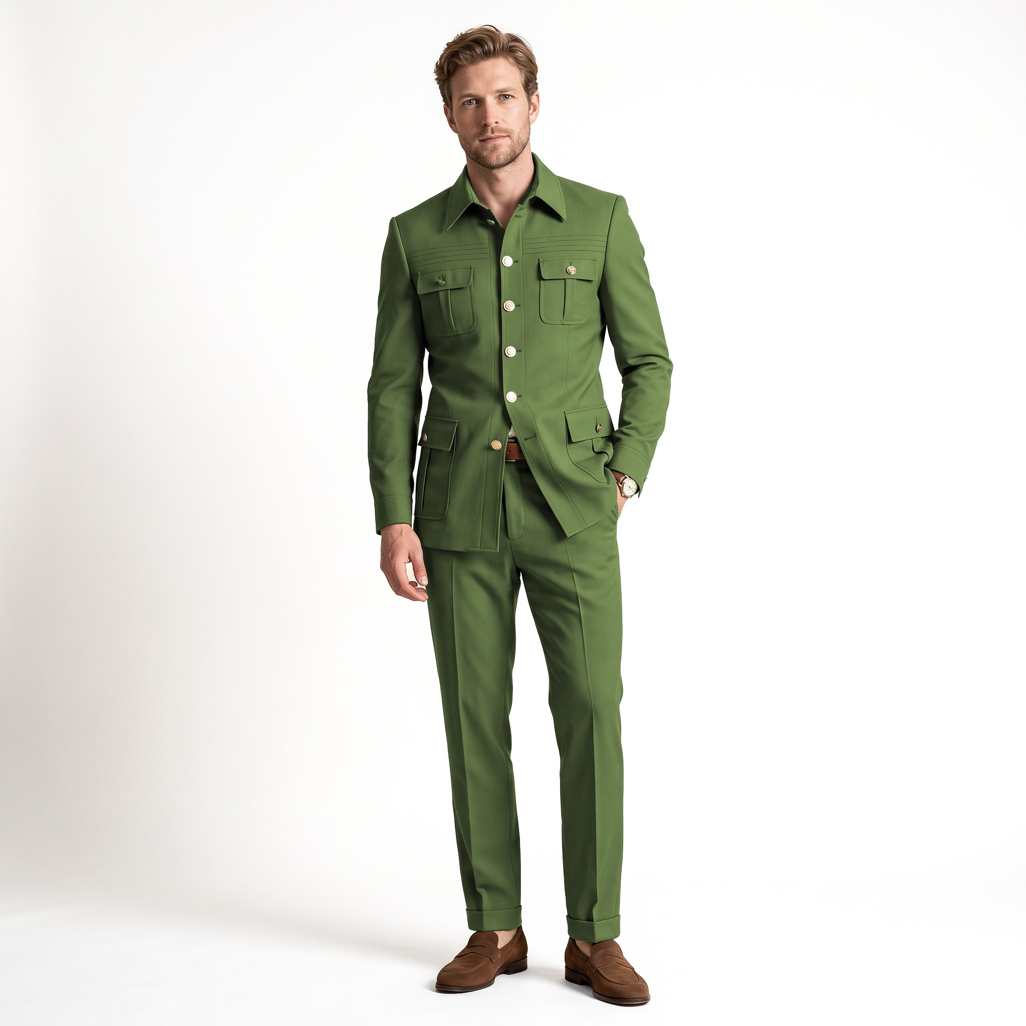 Ceehuteey Stylish Men's 2 Pieces Stand Collar Flat Men's Suits (Blazer+Pants)