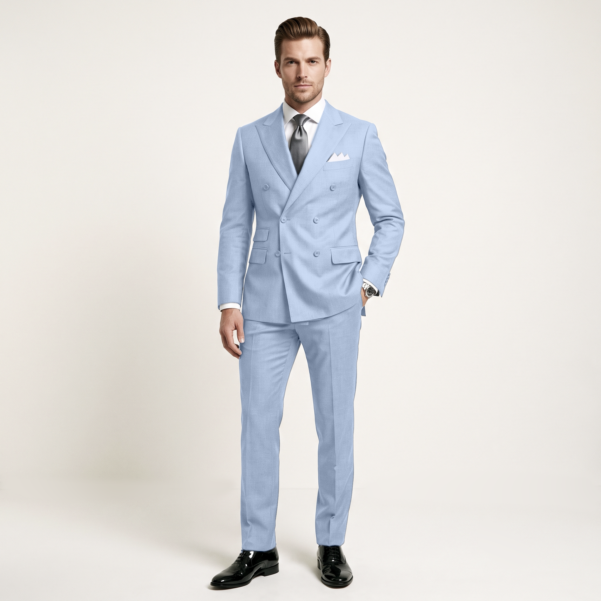 Ceehuteey Men's 2 Pieces Double Breasted Peak Lapel Men's Suits (Blazer+Pants)