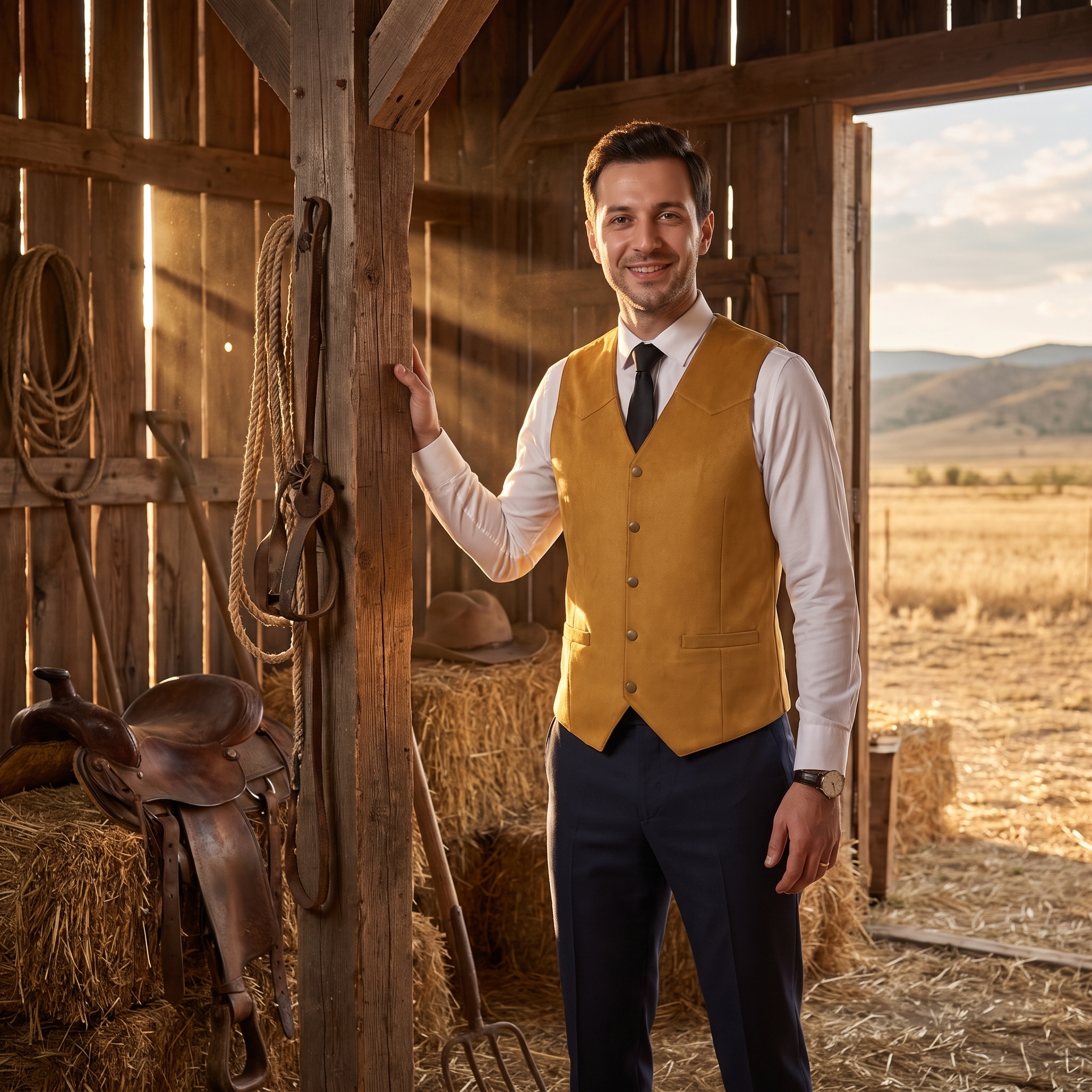 Ceehuteey Men's Suede Cowboy Suit Vest V Neck Waistcoat