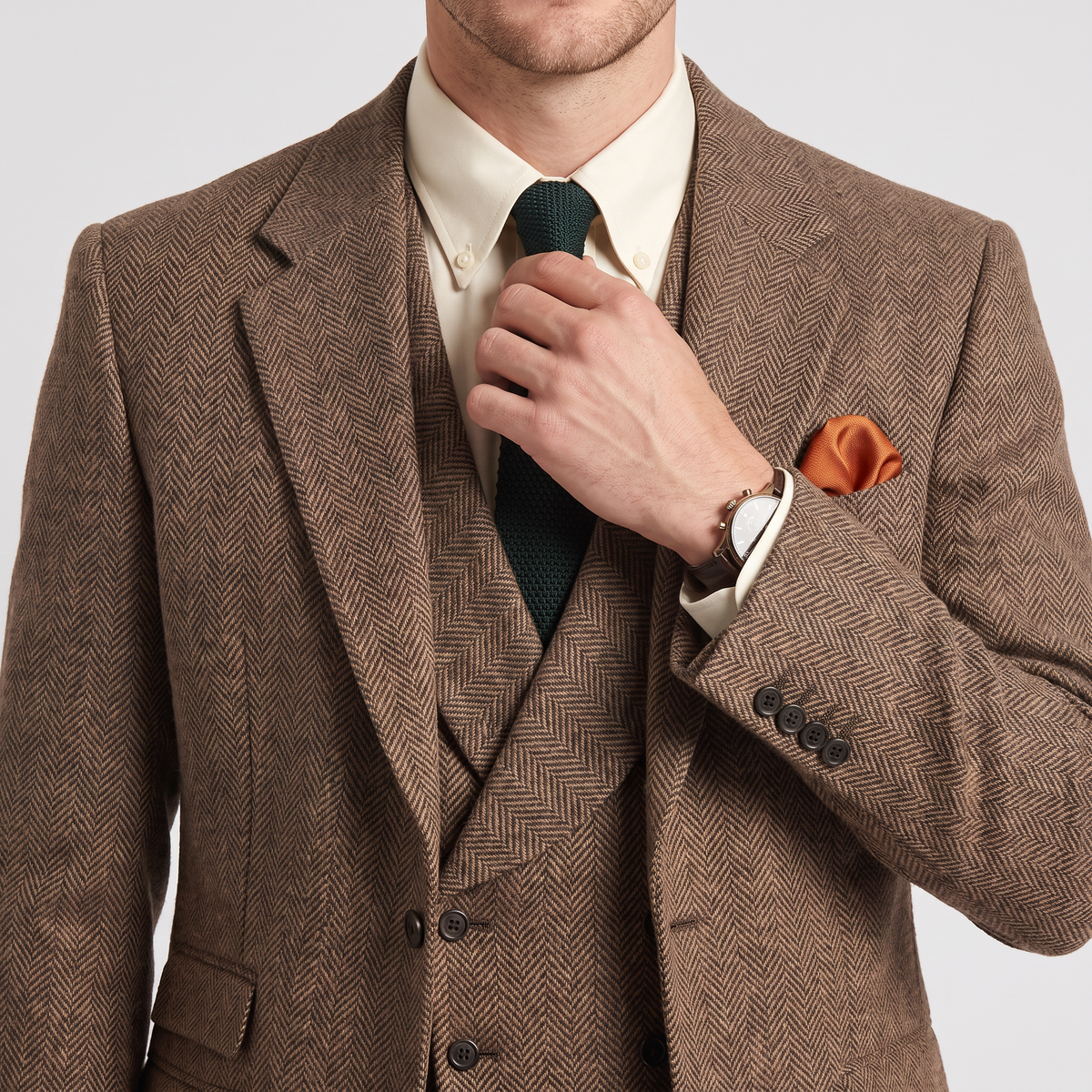 Ceehuteey 3 Pieces Men's Herringbone Notch Lapel Suit for Men (Blazer+Vest+Pants)