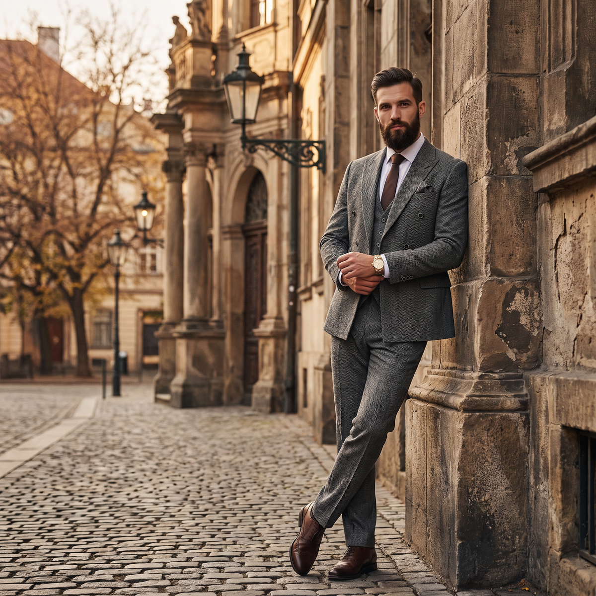 Ceehuteey Men's 3 Pieces Suit Classic Herringbone Tweed Peak Lapel Gent Suits (Blazer+Vest+Pants)