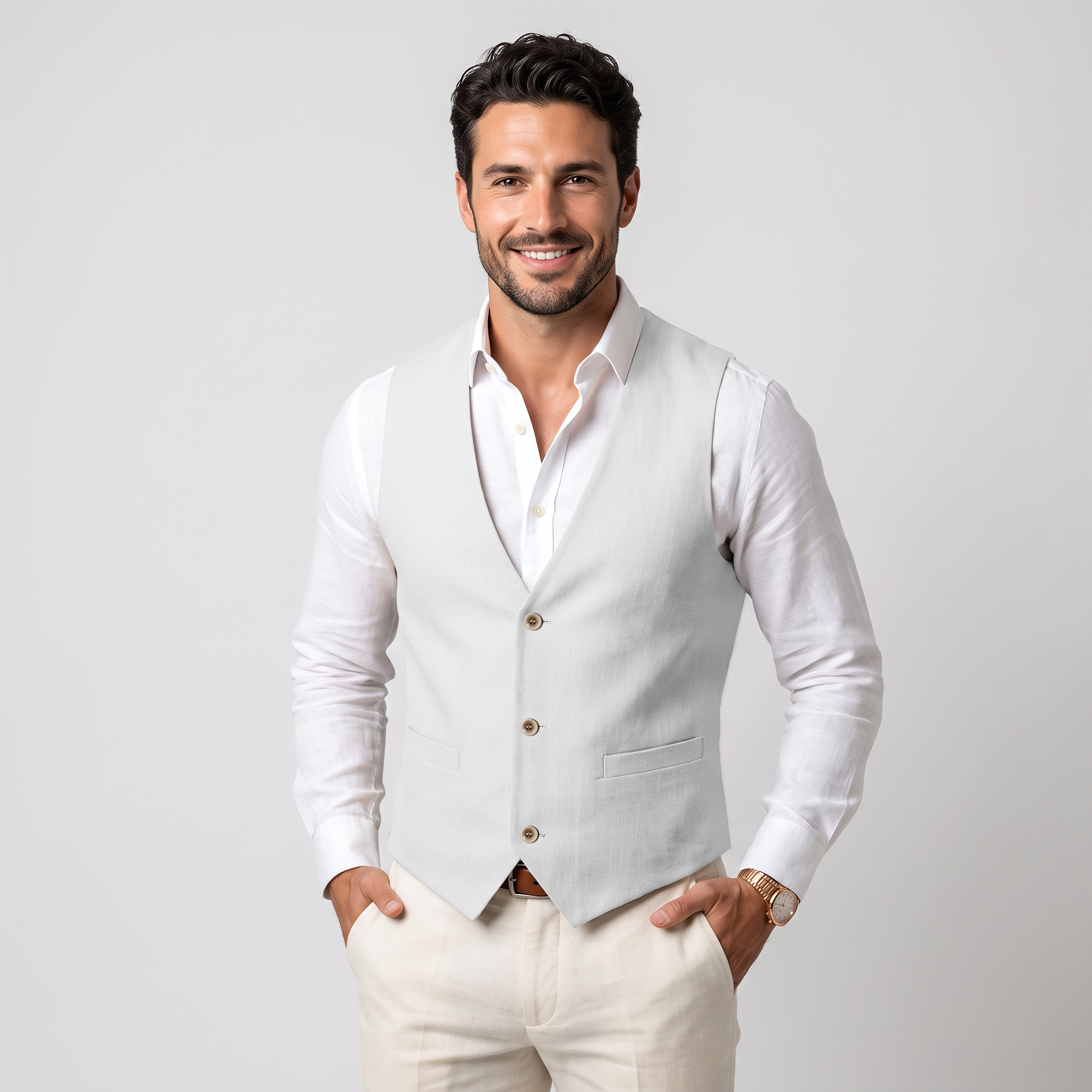 Ceehuteey Men's Linen V Neck Summer Waistcoat