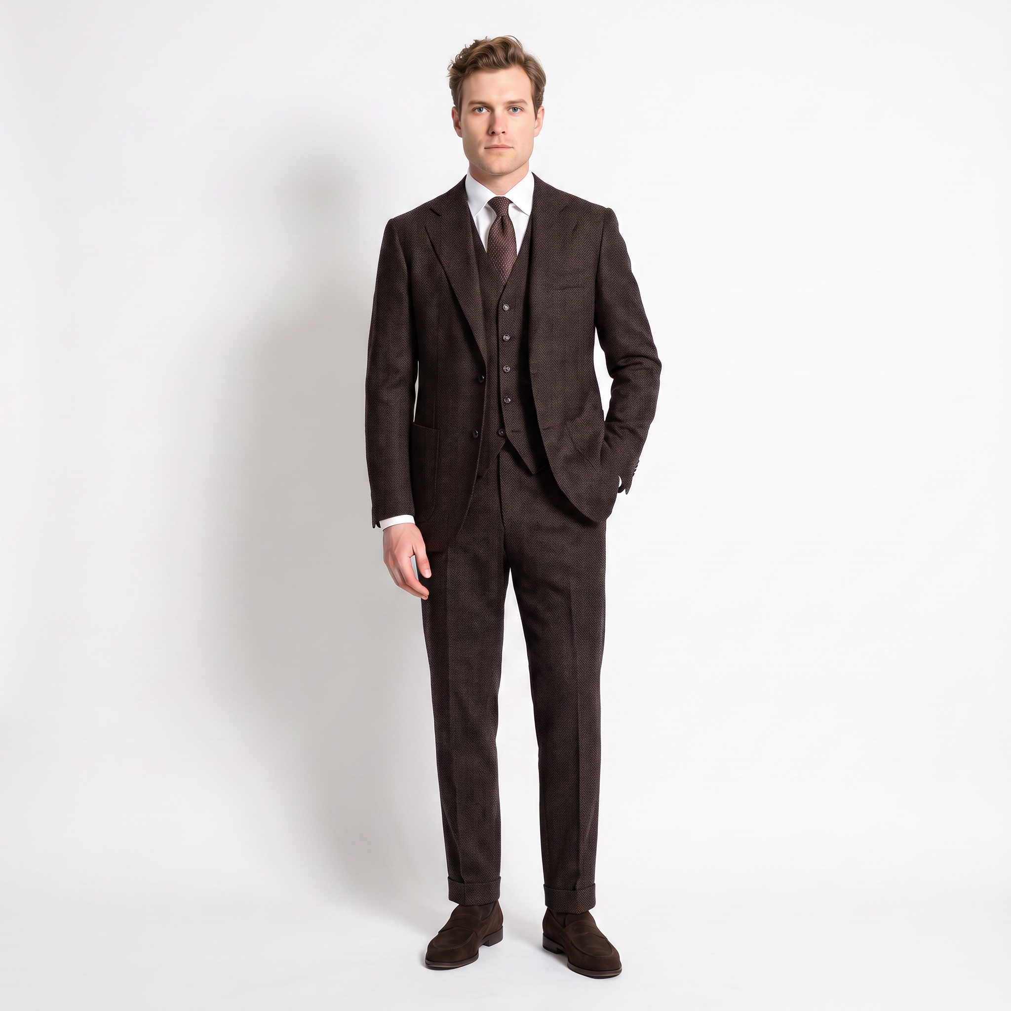 Ceehuteey 3 Pieces Men's Suit Herringbone Notch Lapel Suits (Blazer+Vest+Pants)