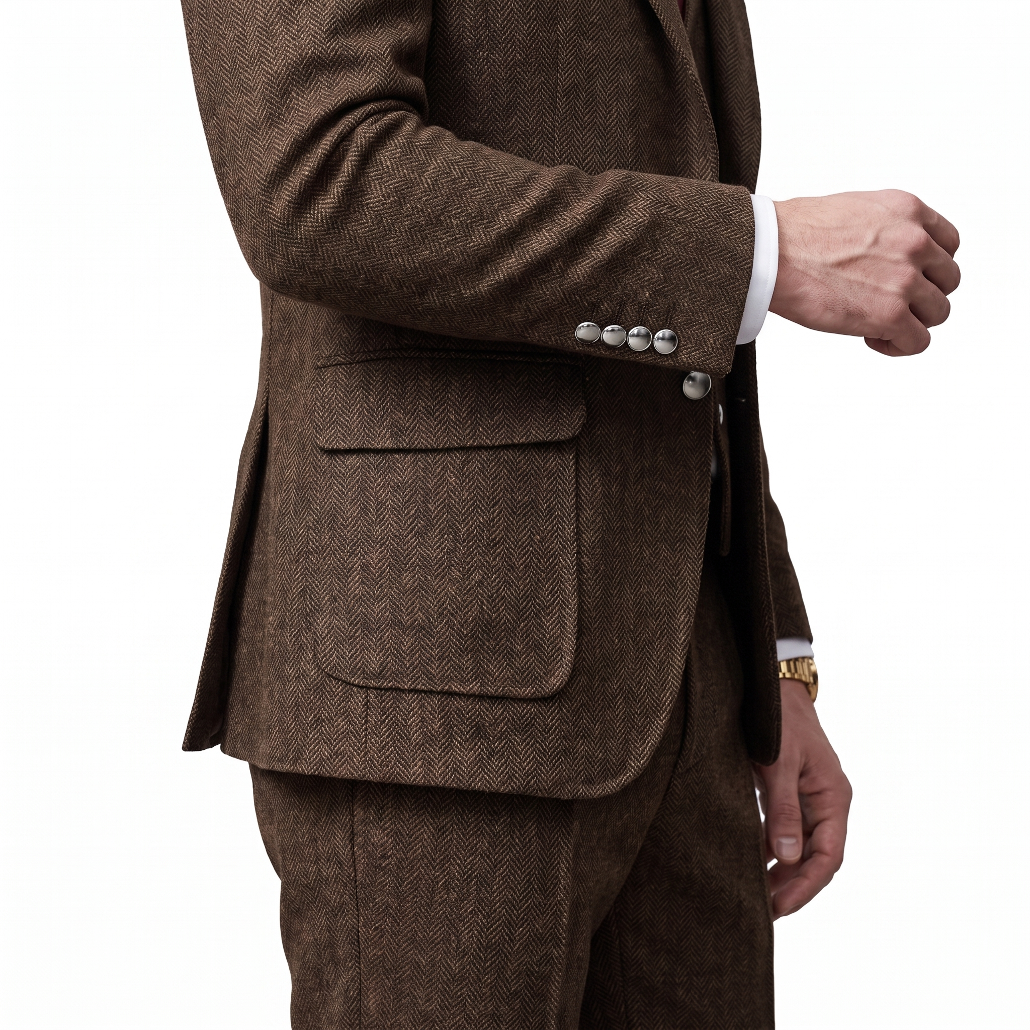 Ceehuteey Men's 3 Pieces Classic Herringbone Tweed Notch Lapel Suits (Blazer+Vest+Pants)