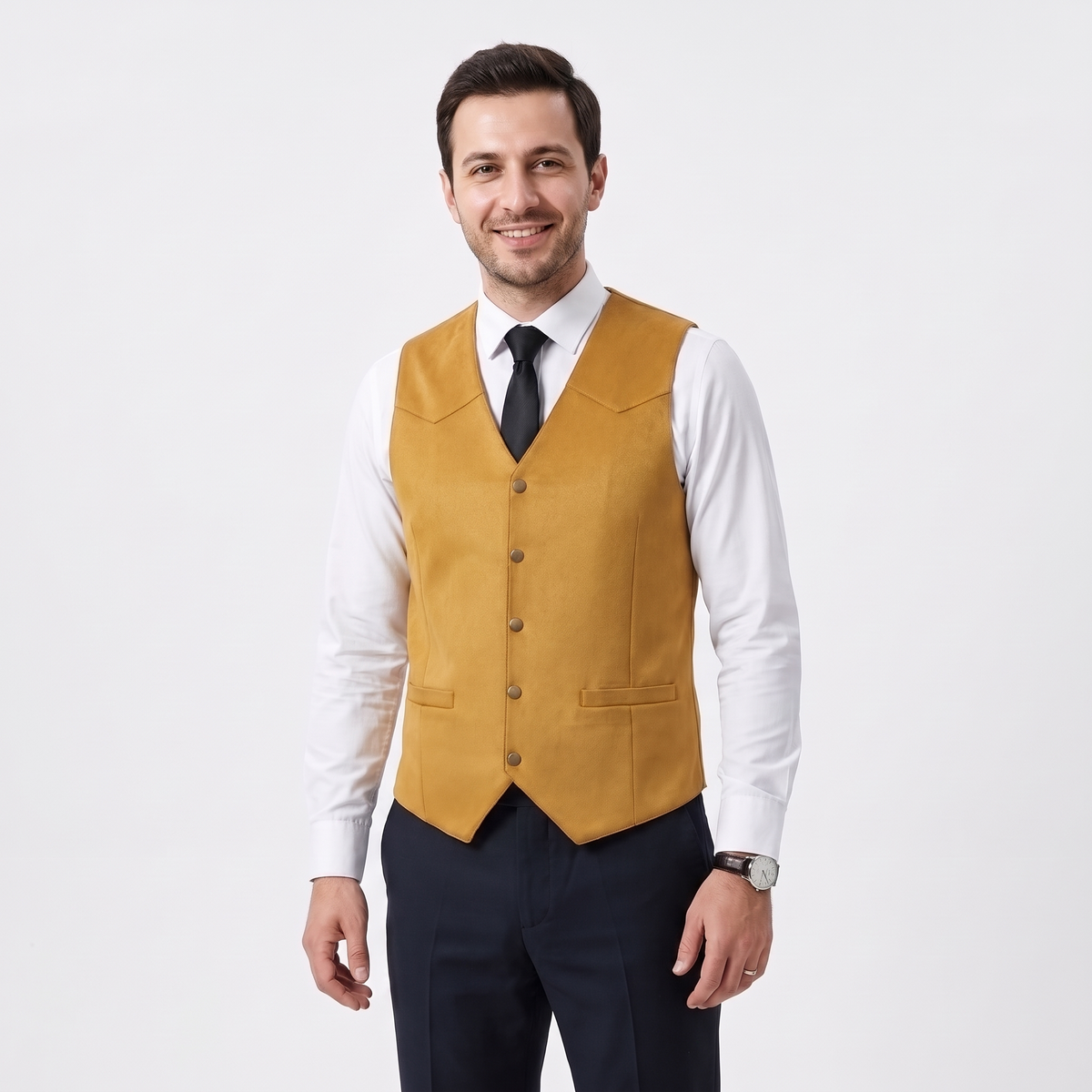 Ceehuteey Men's Suede Cowboy Suit Vest V Neck Waistcoat