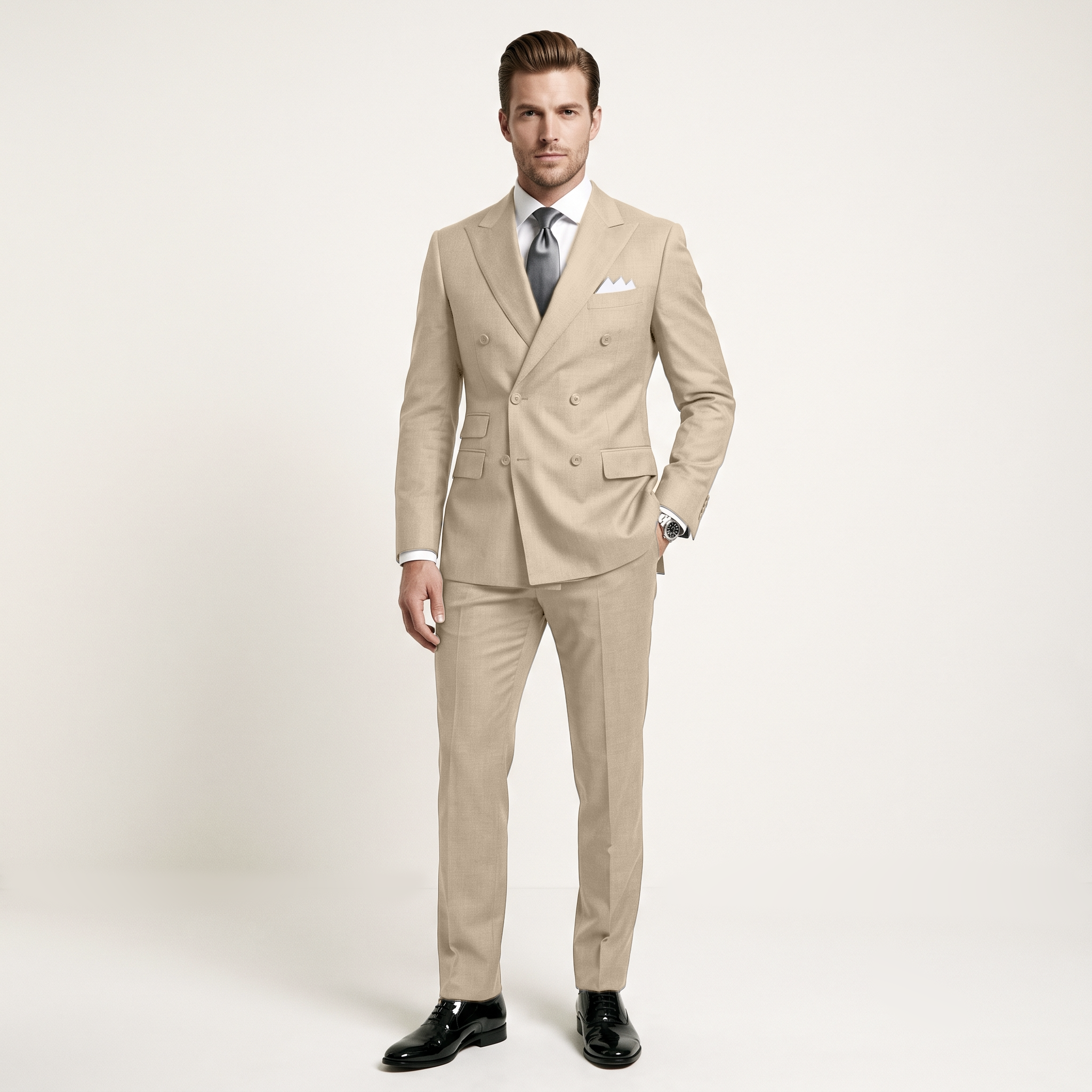 Ceehuteey Men's 2 Pieces Double Breasted Peak Lapel Men's Suits (Blazer+Pants)