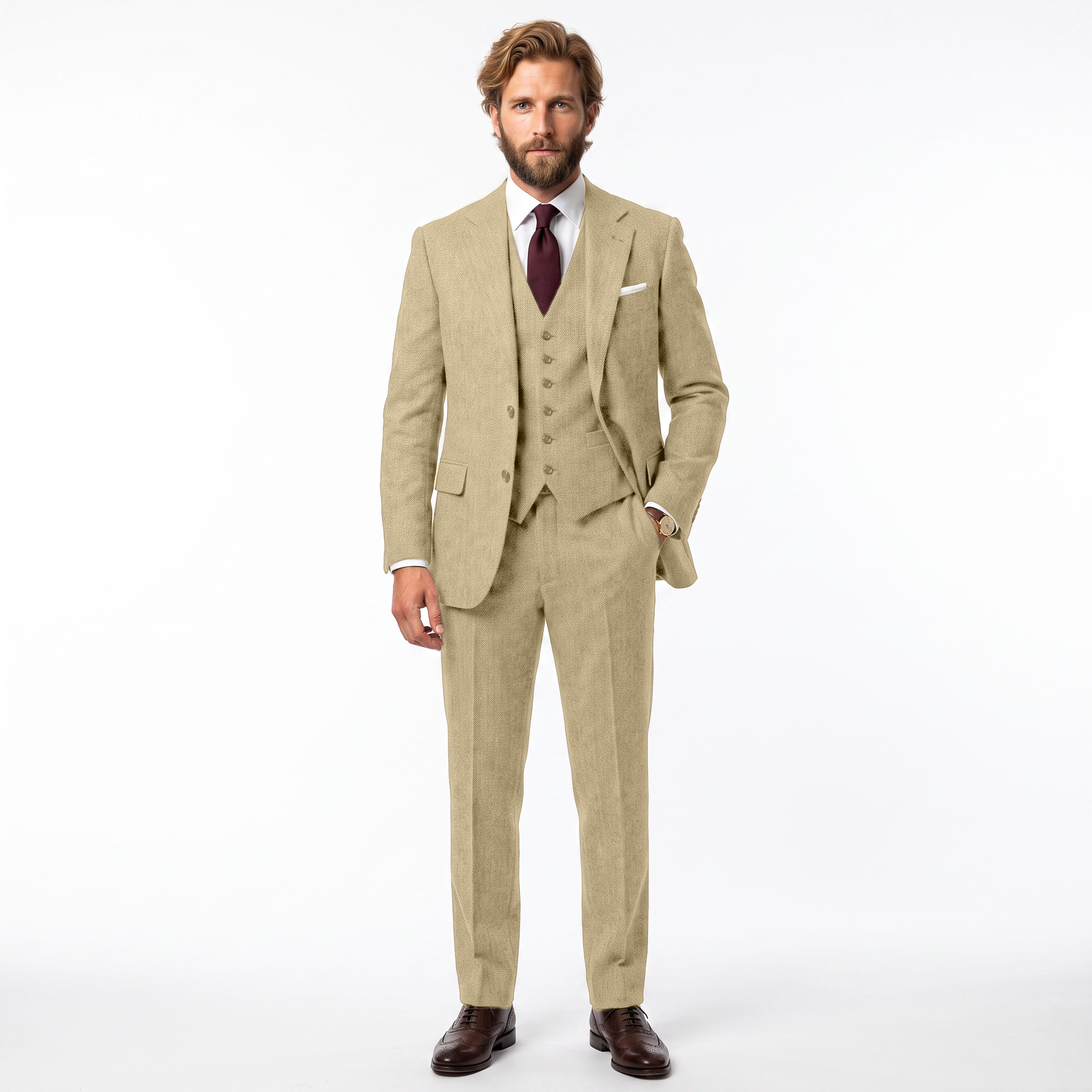 Ceehuteey Men's Herringbone 3 Pieces Notch Lapel Men's Suits (Blazer+Vest+Pants)