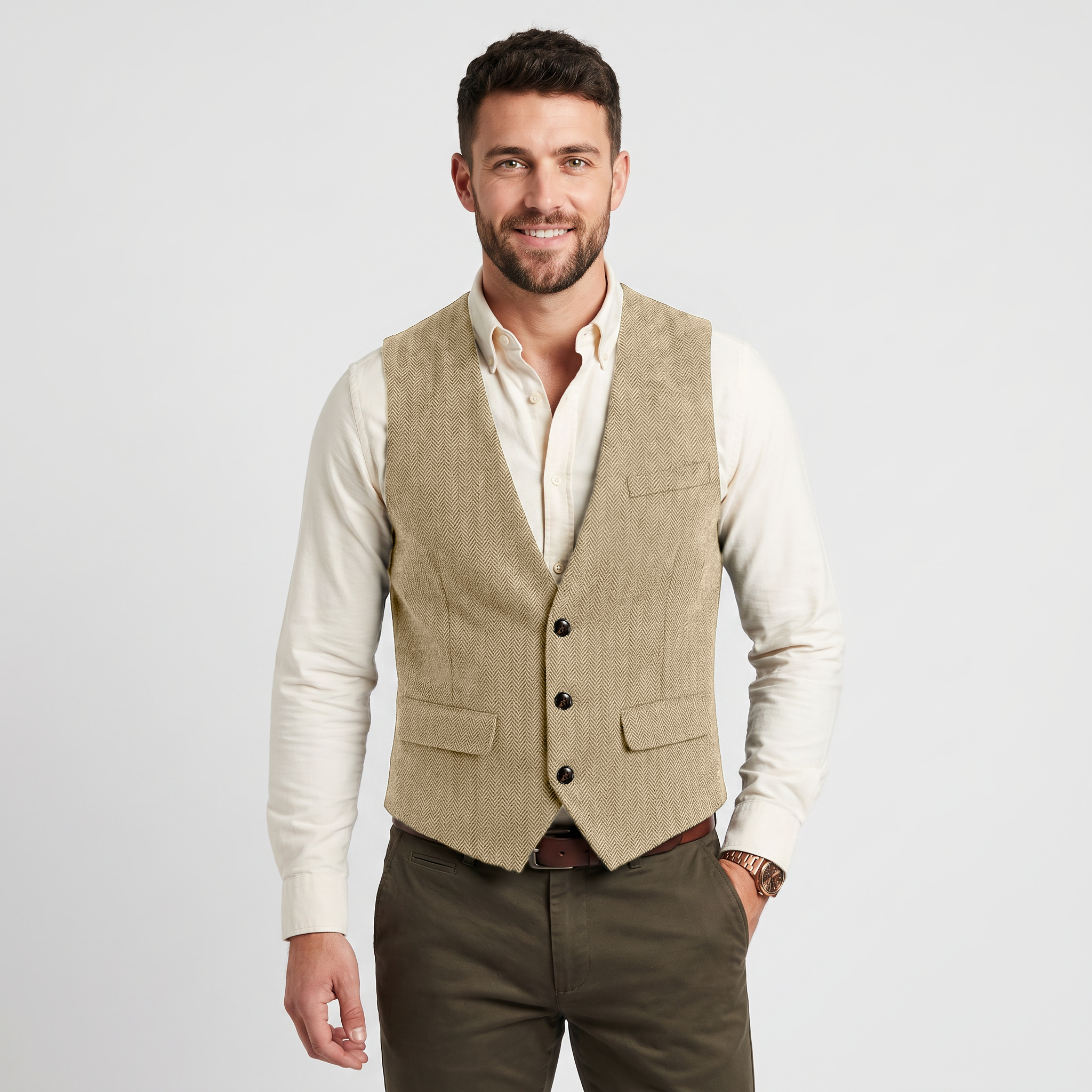 Ceehuteey Classic Men's V Neck Herringbone Waistcoat