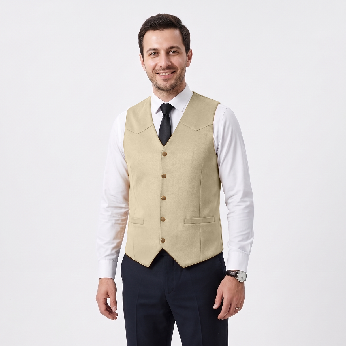Ceehuteey Men's Suede Cowboy Suit Vest V Neck Waistcoat