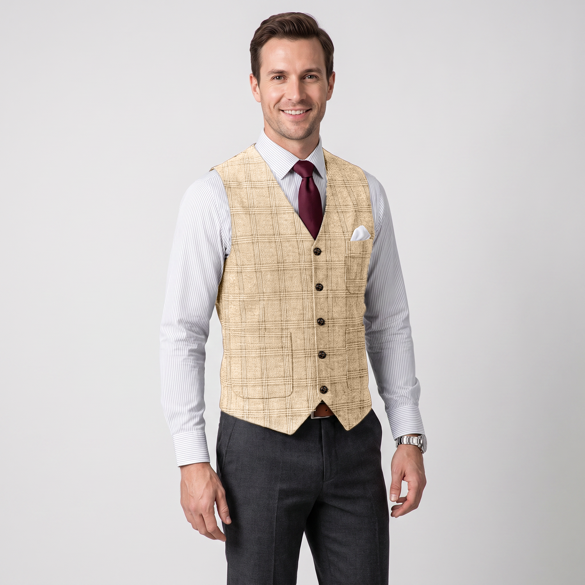 Ceehuteey Men's Causual Plaid Tweed V Neck Waistcoat