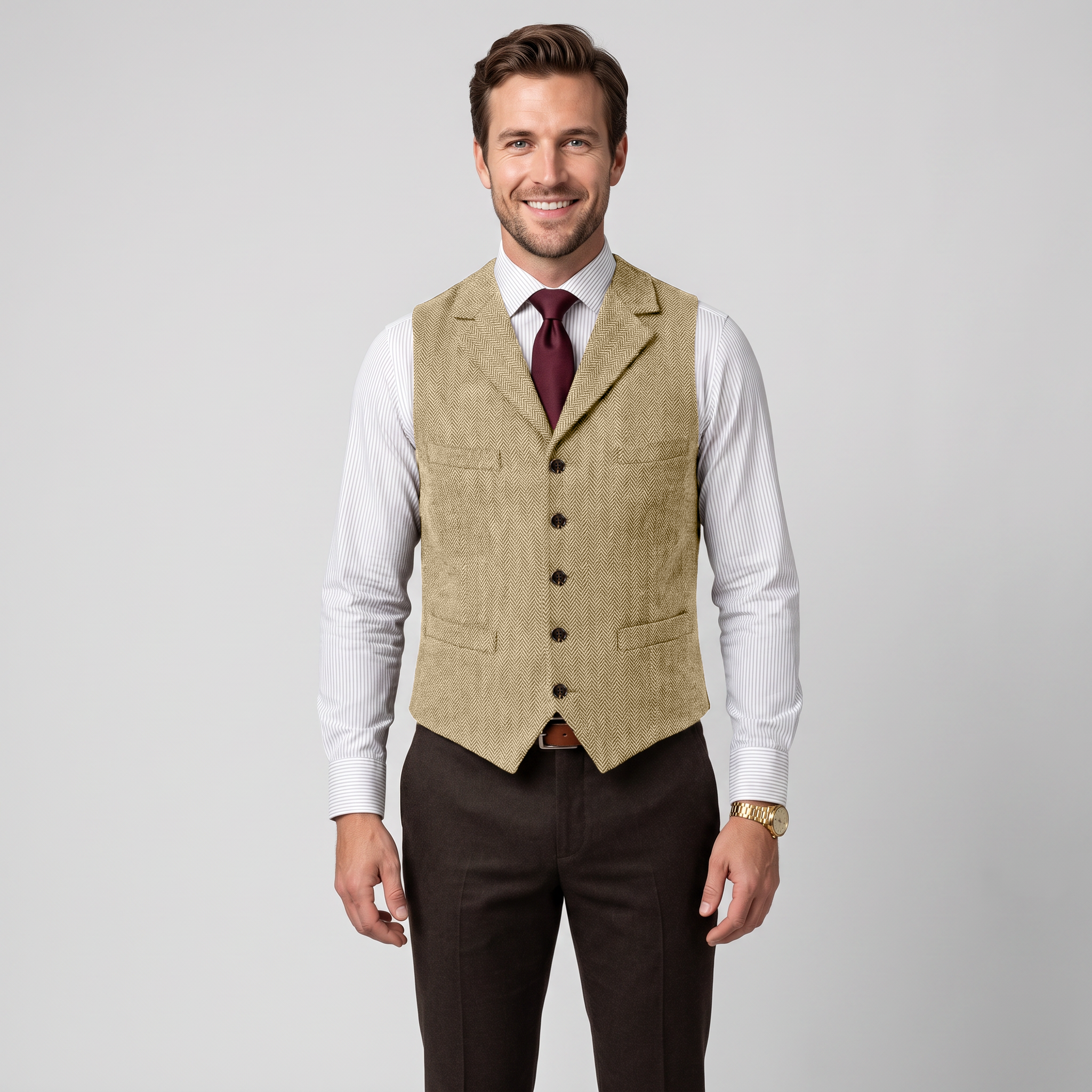 Ceehuteey Men's Suit Vest Herringbone Notch Lapel Waistcoat