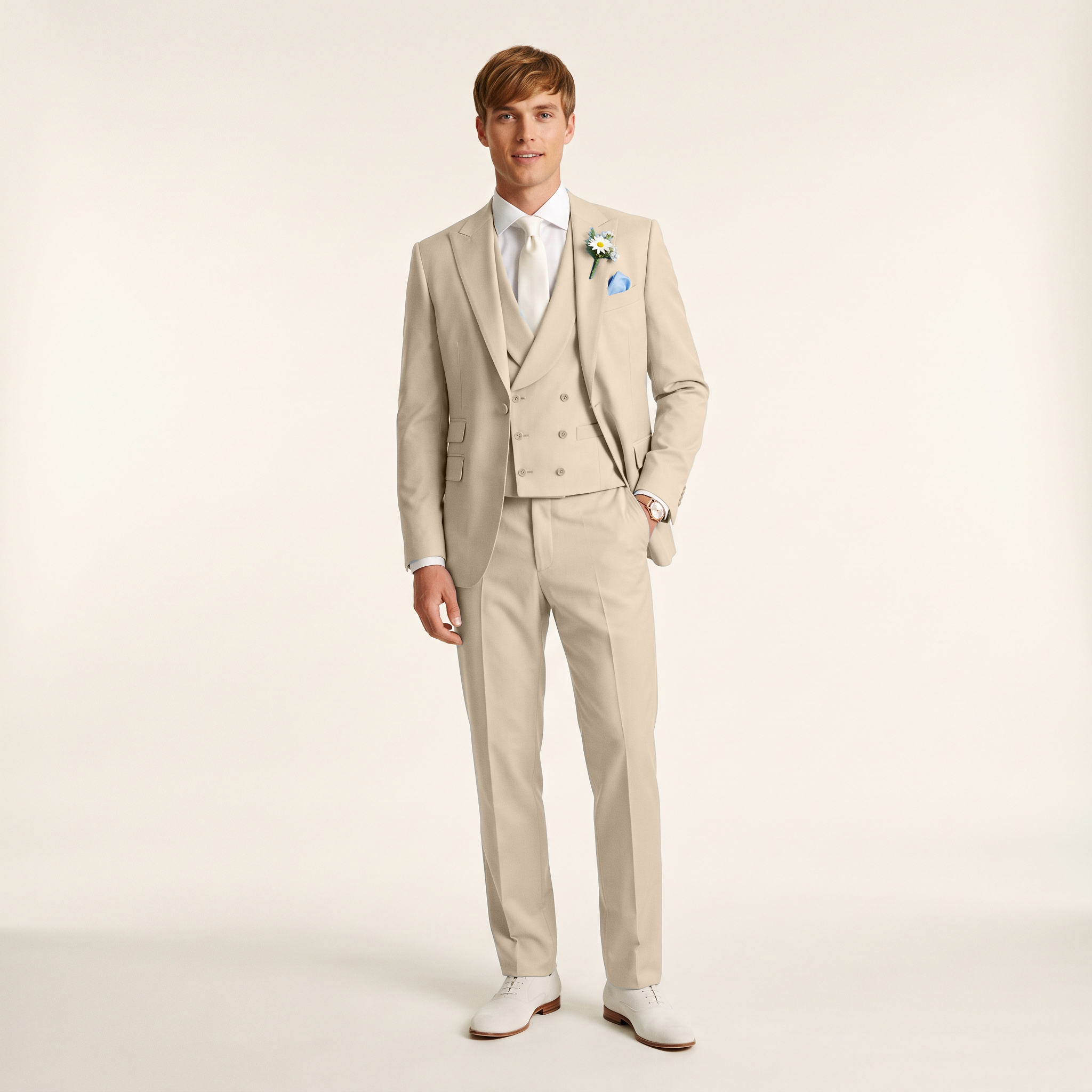 Ceehuteey 3 Pieces Men's Suits Double-Breasted Peak Lapel Suits (Blazer+Vest+Pants)