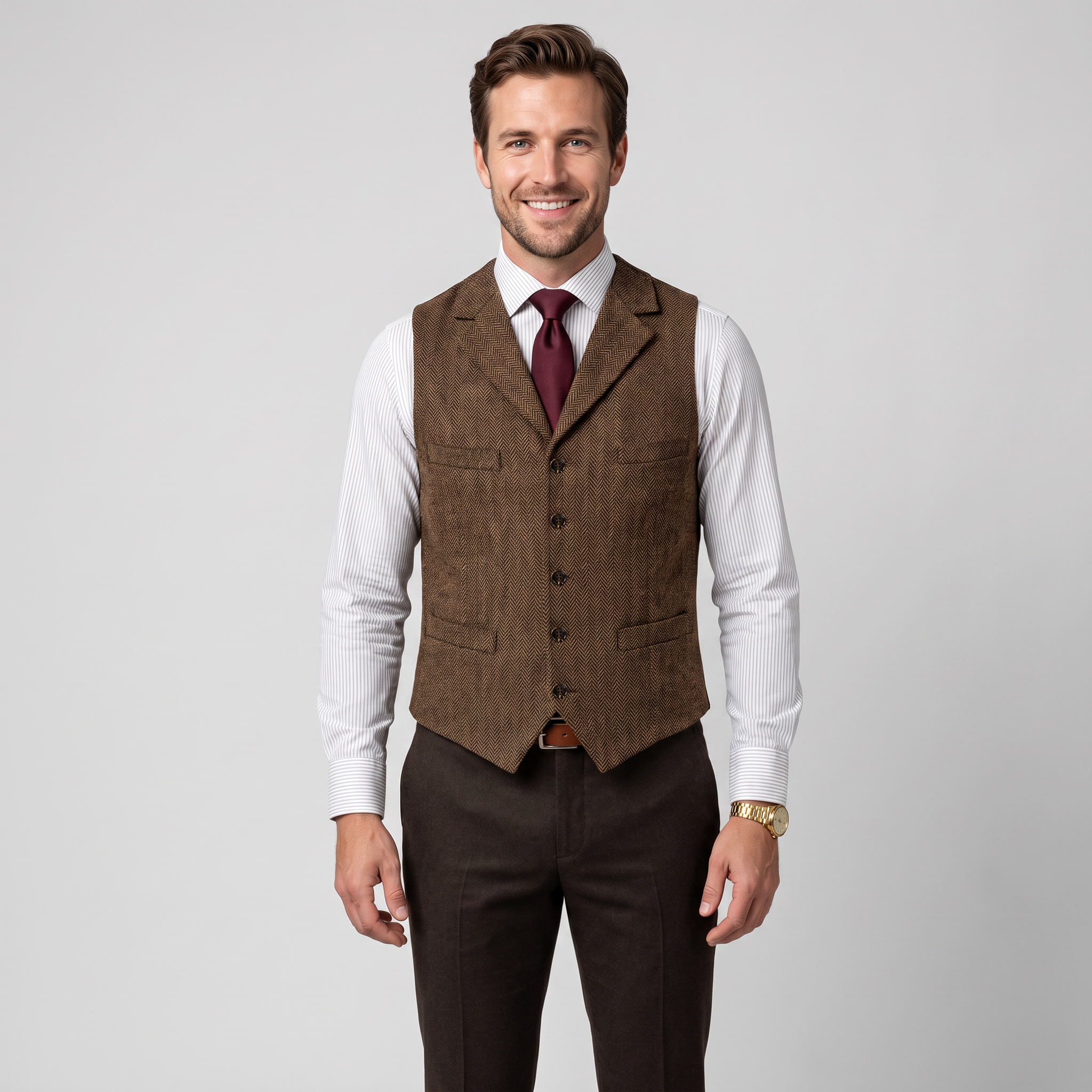 Ceehuteey Men's Suit Vest Herringbone Notch Lapel Waistcoat