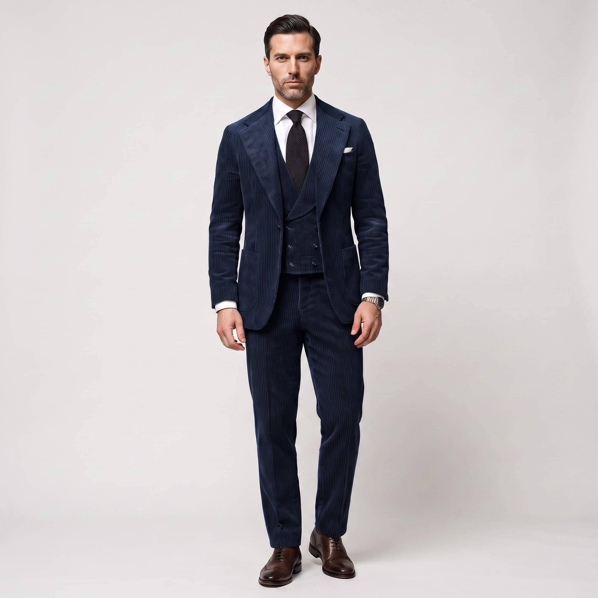 Ceehuteey Corduroy Men's Suit Solid 3 Pieces Notch Lapel Suit (Blazer+Vest+Pants)