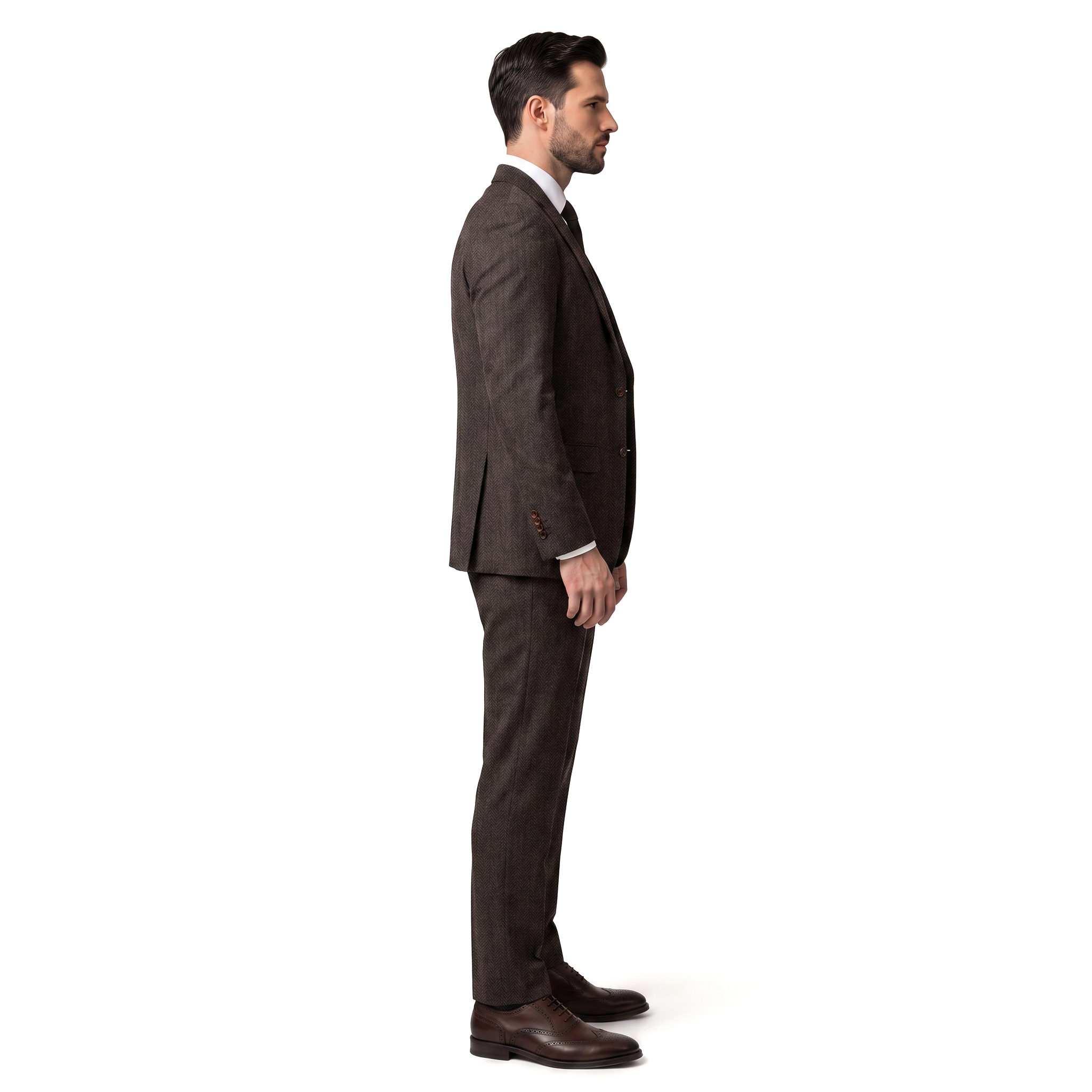 Ceehuteey Classic 3 Pieces Men's Suit Herringbone Peak Lapel Suit(Blazer+vest+Pants)