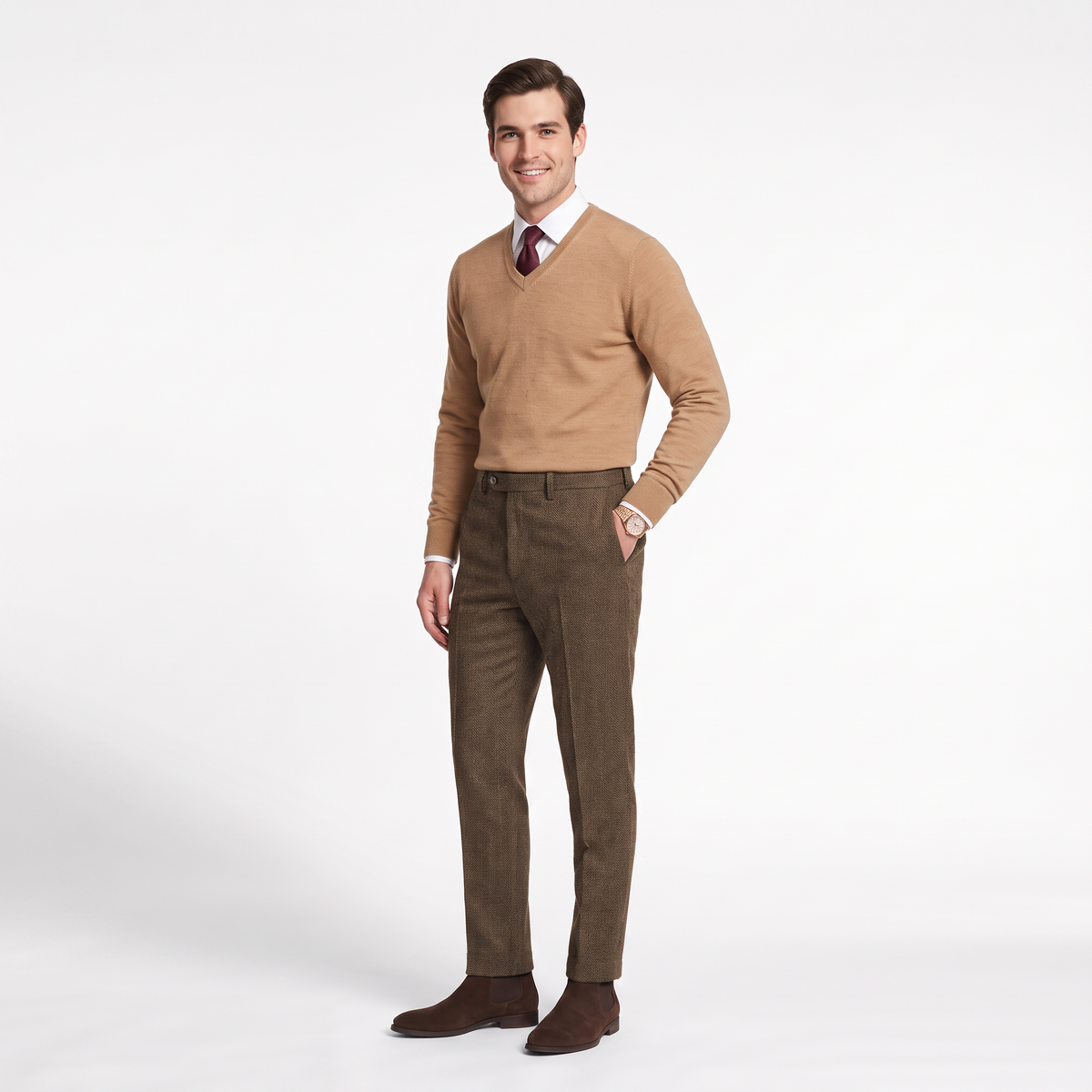 Ceehuteey Men's Retro Pants Herringbone Tweed Trousers