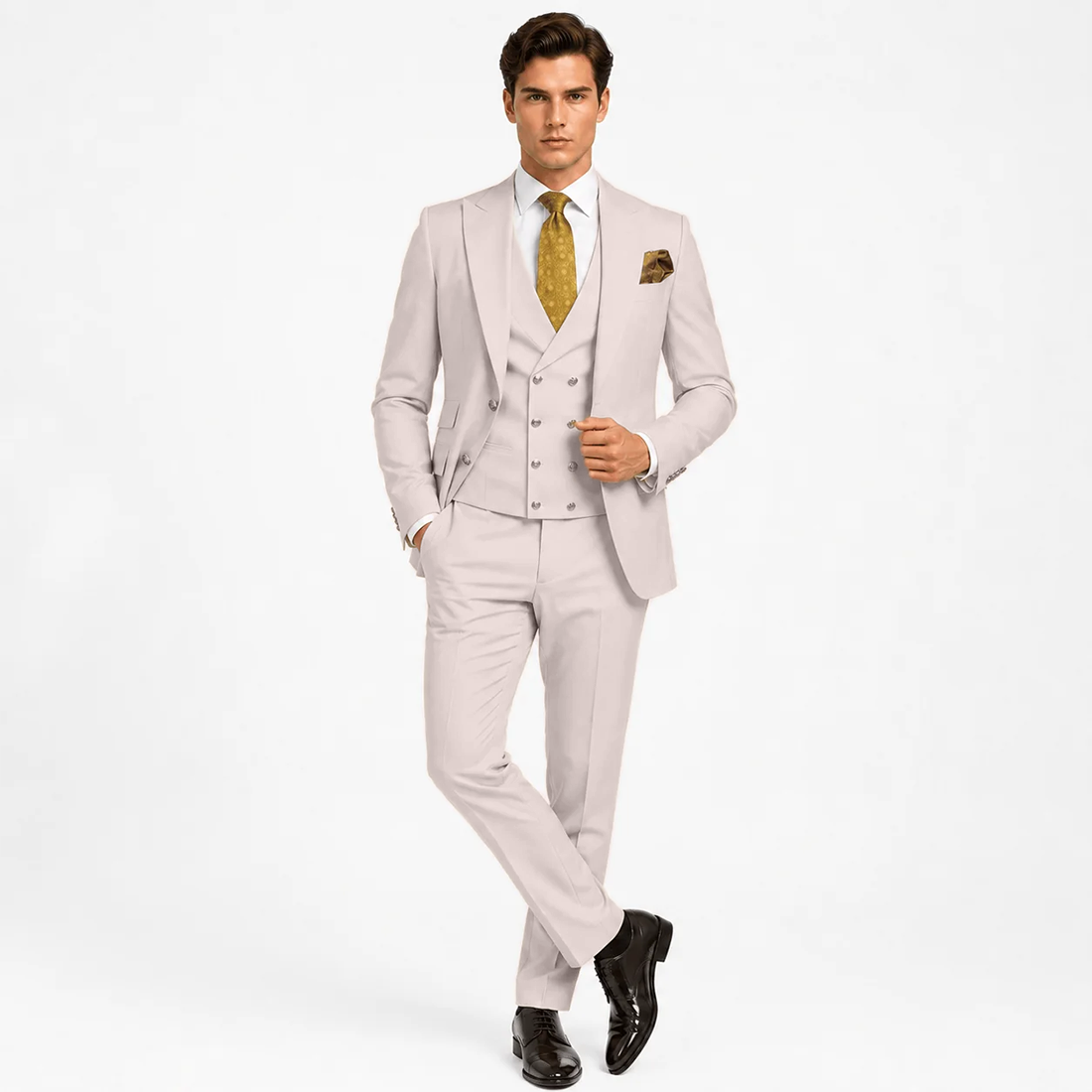 Ceehuteey Men's 3 Pieces Flat Peak Lapel Suits For (Blazer+Vest+Pants)