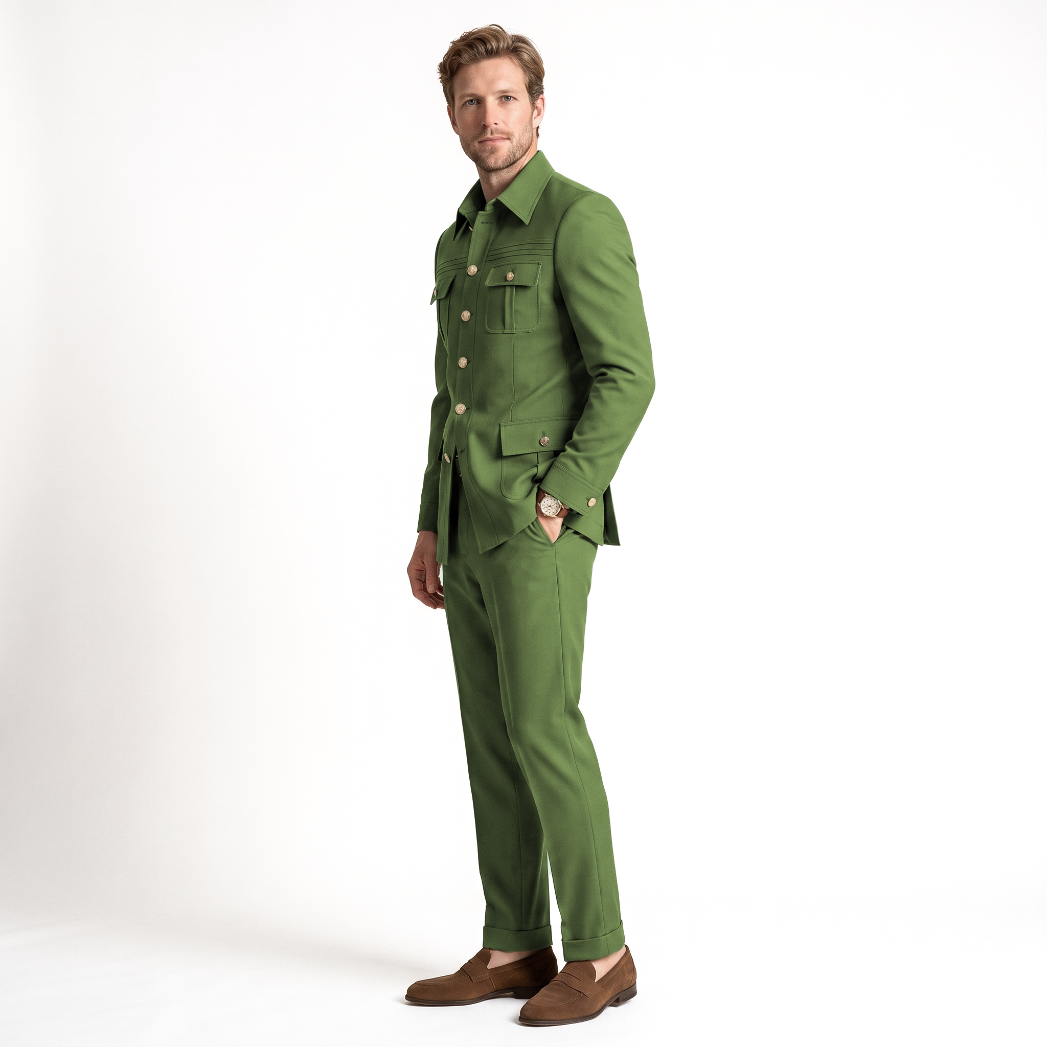 Ceehuteey Stylish Men's 2 Pieces Stand Collar Flat Men's Suits (Blazer+Pants)