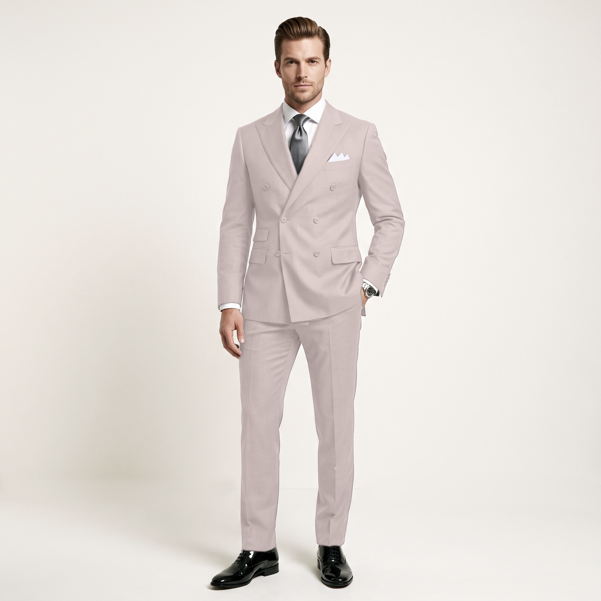 Ceehuteey Men's 2 Pieces Double Breasted Peak Lapel Men's Suits (Blazer+Pants)