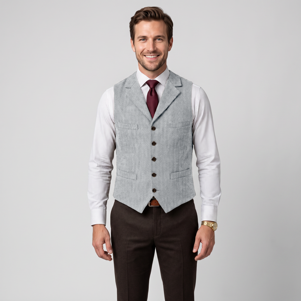 Ceehuteey Men's Suit Vest Herringbone Notch Lapel Waistcoat