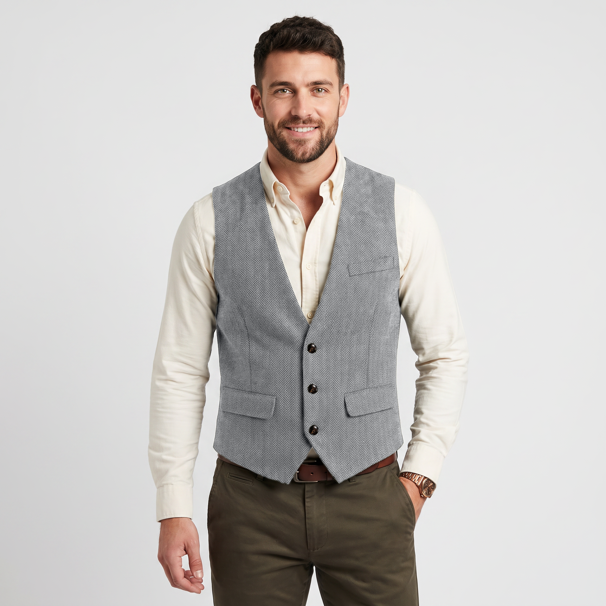Ceehuteey Classic Men's V Neck Herringbone Waistcoat