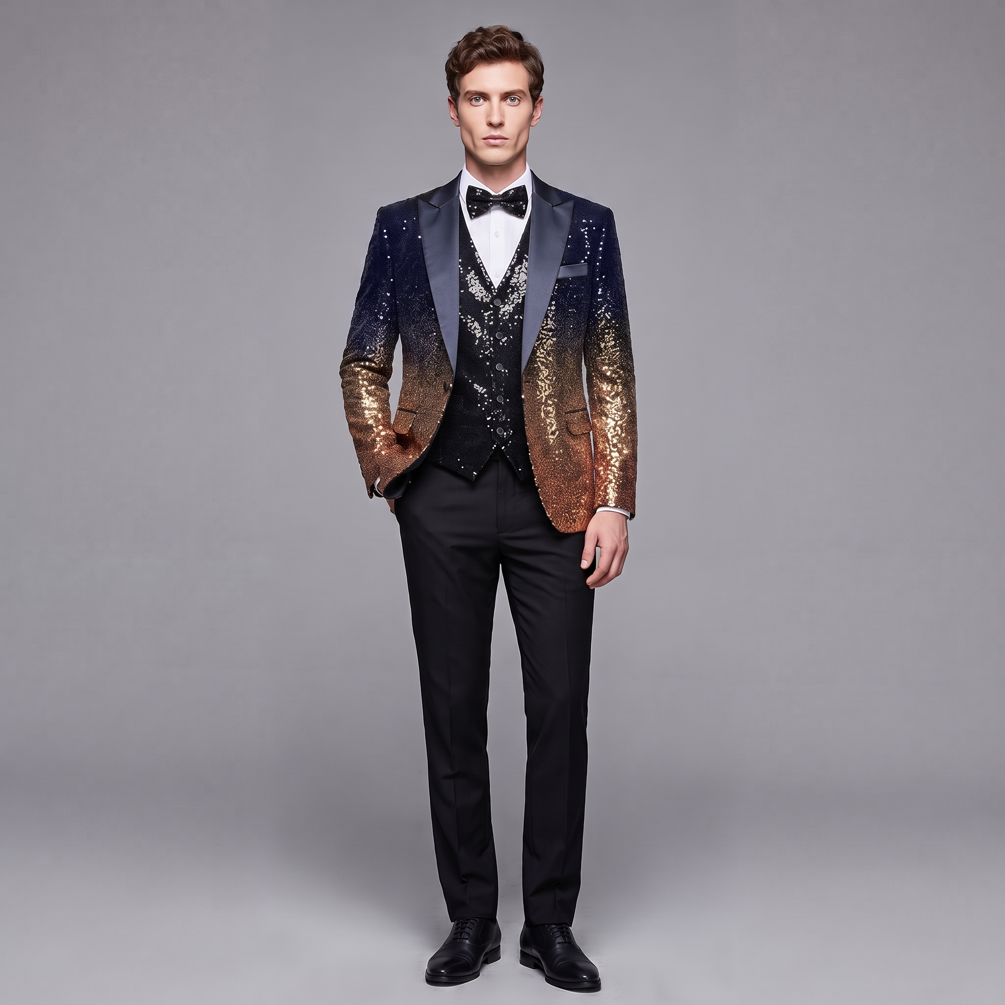 Ceehuteey Men's Shiny Sequins 3 Piece Suit Blazer One Button Prom (Blazer + Vest + Pants)