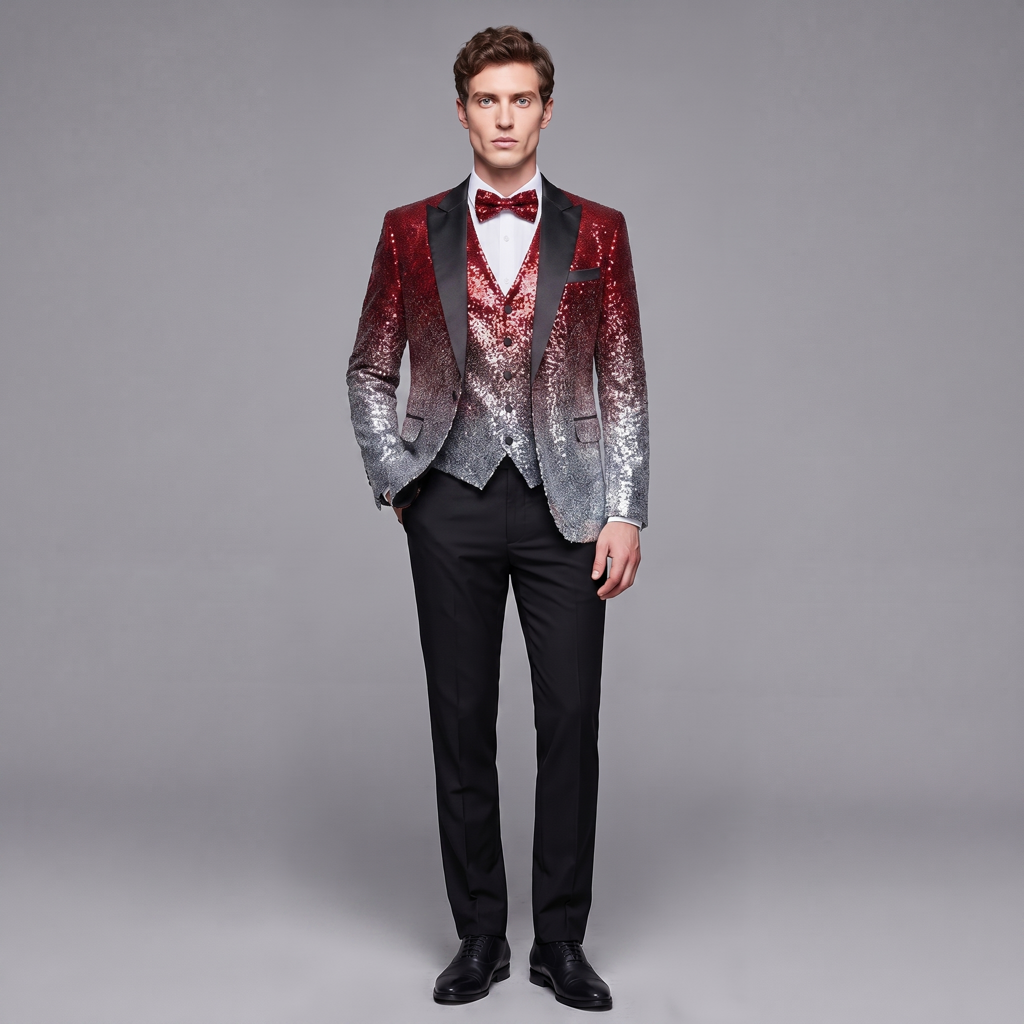 Ceehuteey Men's Shiny Sequins 3 Piece Suit Blazer One Button Prom (Blazer + Vest + Pants)