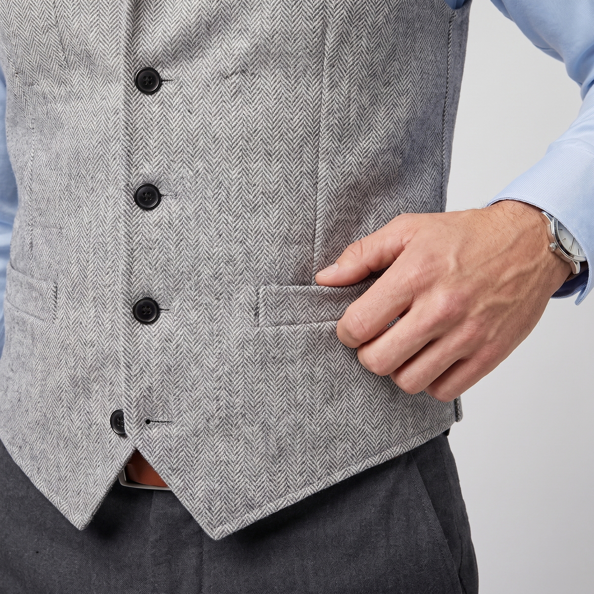 Ceehuteey Men's Classic Herringbone Notch Lapel Waistcoat