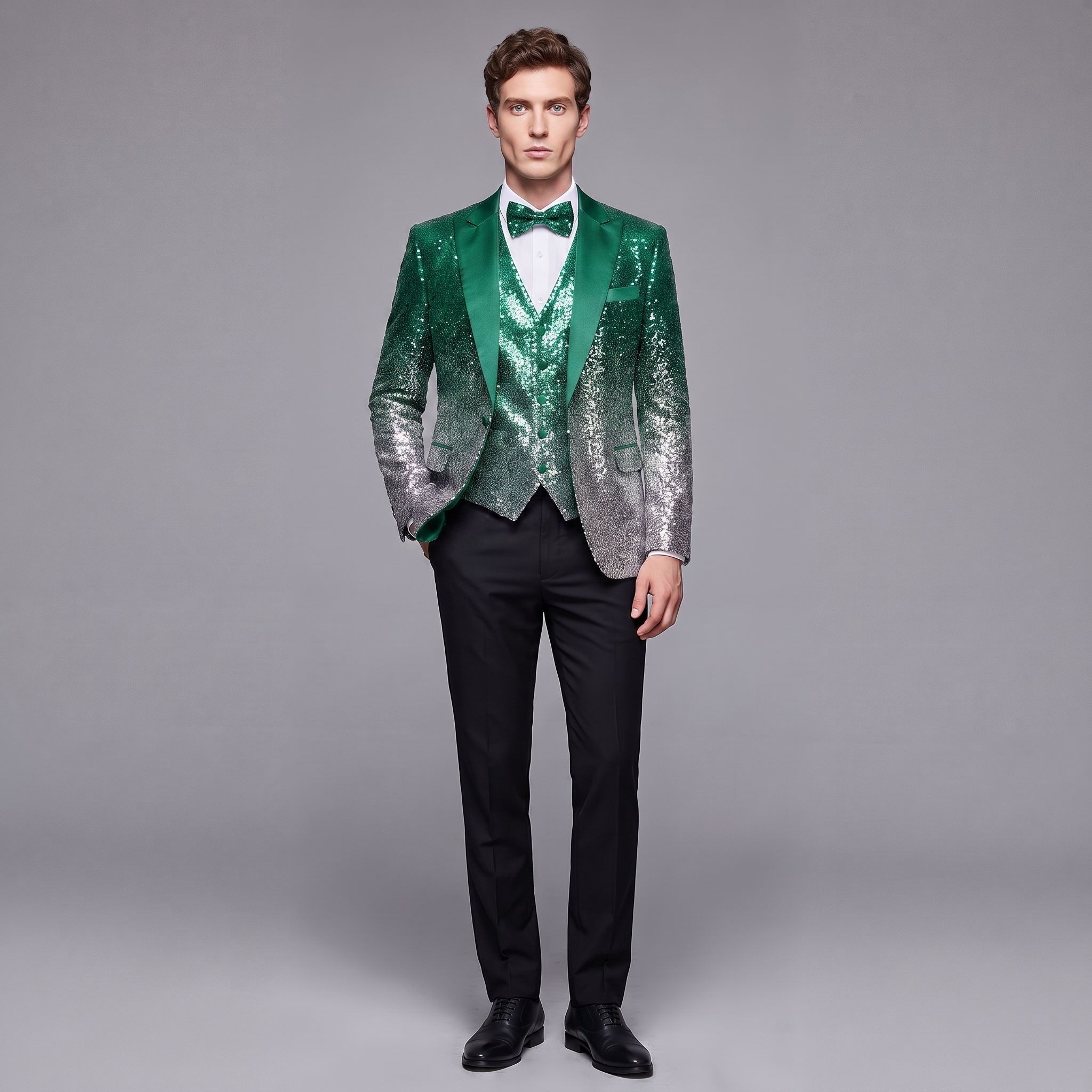 Ceehuteey Men's Shiny Sequins 3 Piece Suit Blazer One Button Prom (Blazer + Vest + Pants)