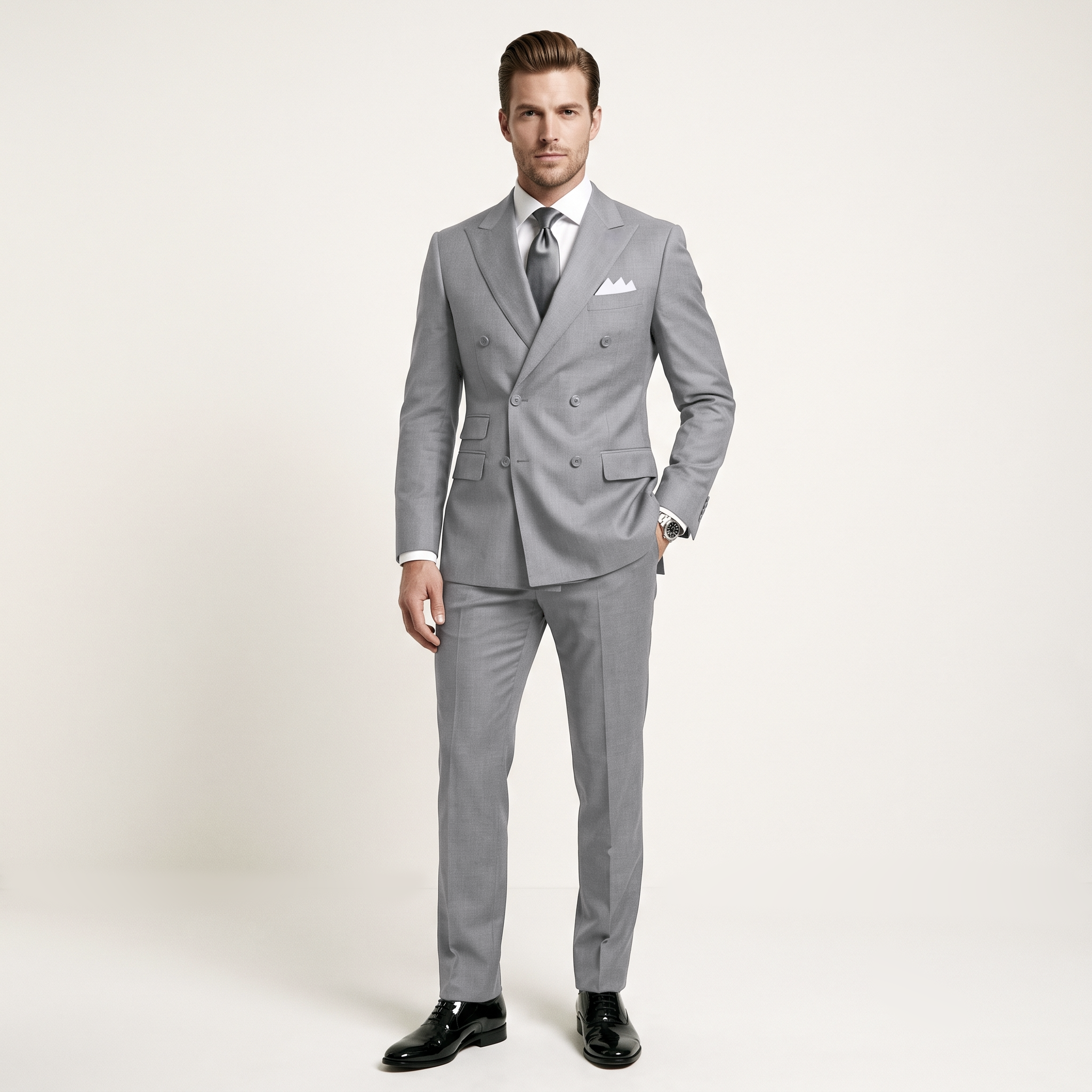 Ceehuteey Men's 2 Pieces Double Breasted Peak Lapel Men's Suits (Blazer+Pants)