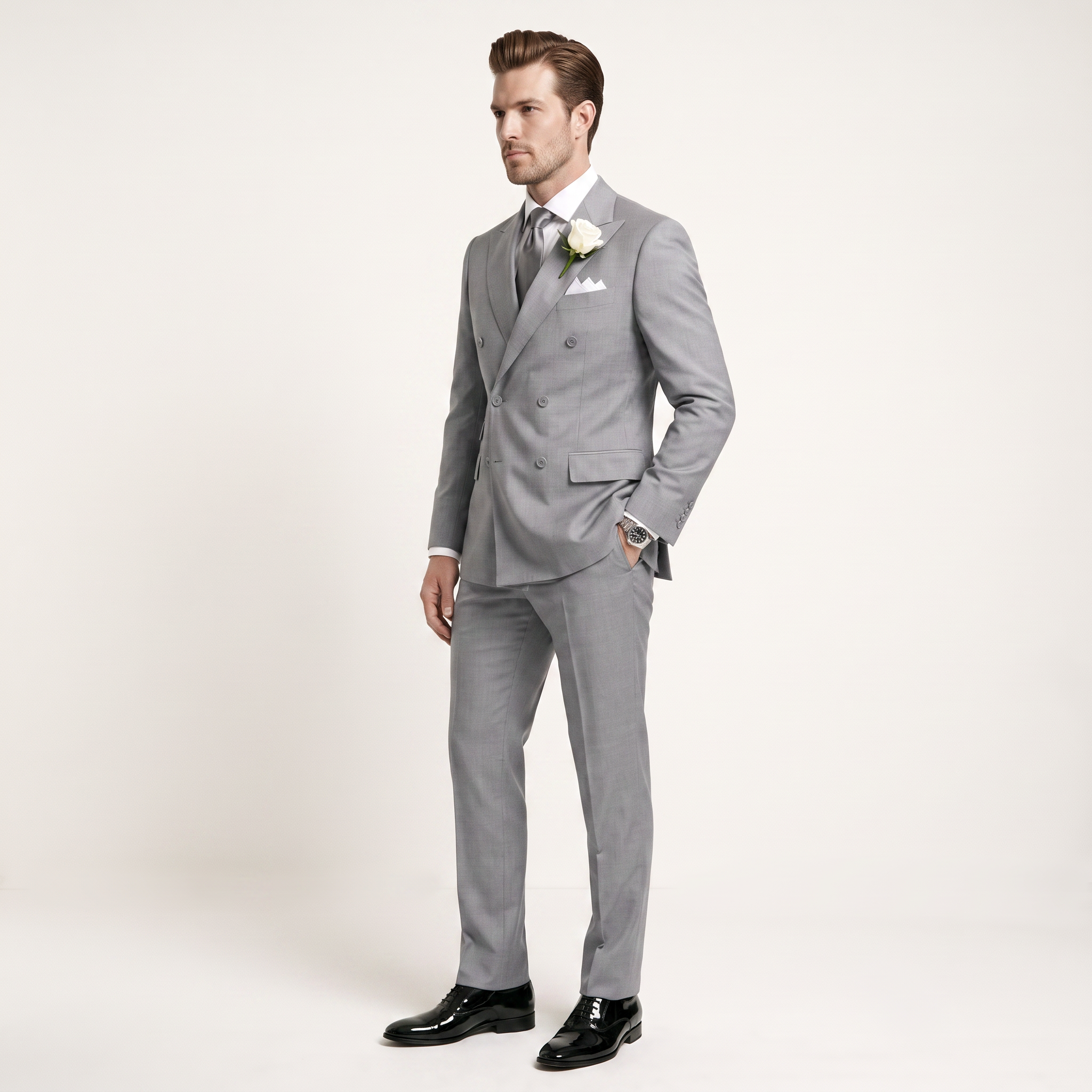 Ceehuteey Men's 2 Pieces Double Breasted Peak Lapel Men's Suits (Blazer+Pants)