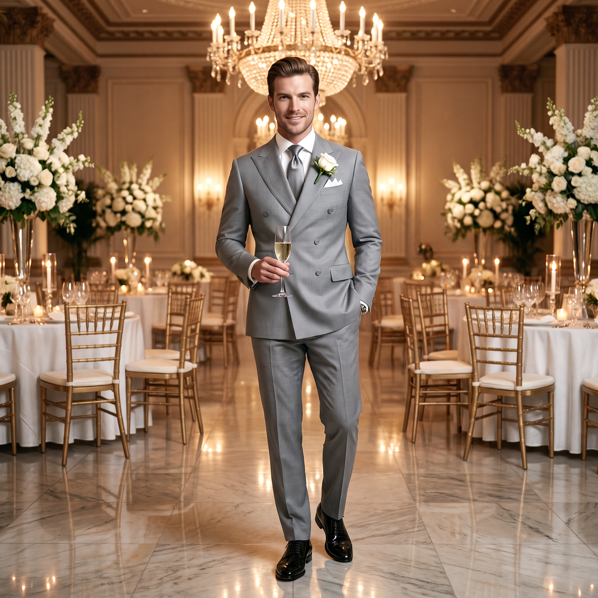 Ceehuteey Men's 2 Pieces Double Breasted Peak Lapel Men's Suits (Blazer+Pants)