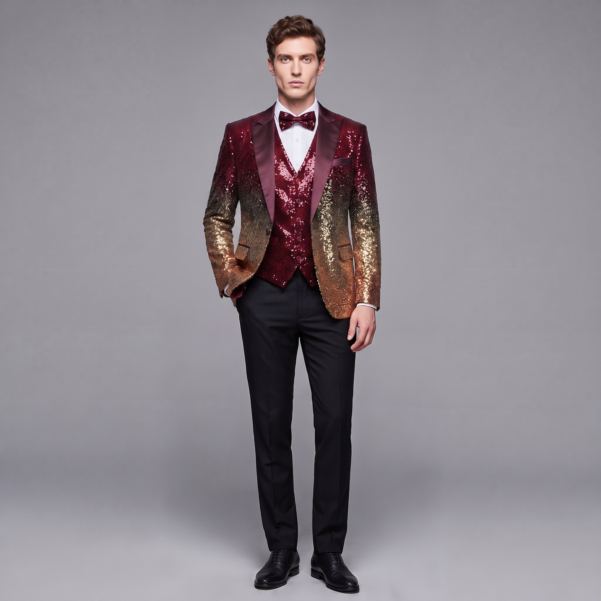 Ceehuteey Men's Shiny Sequins 3 Piece Suit Blazer One Button Prom (Blazer + Vest + Pants)