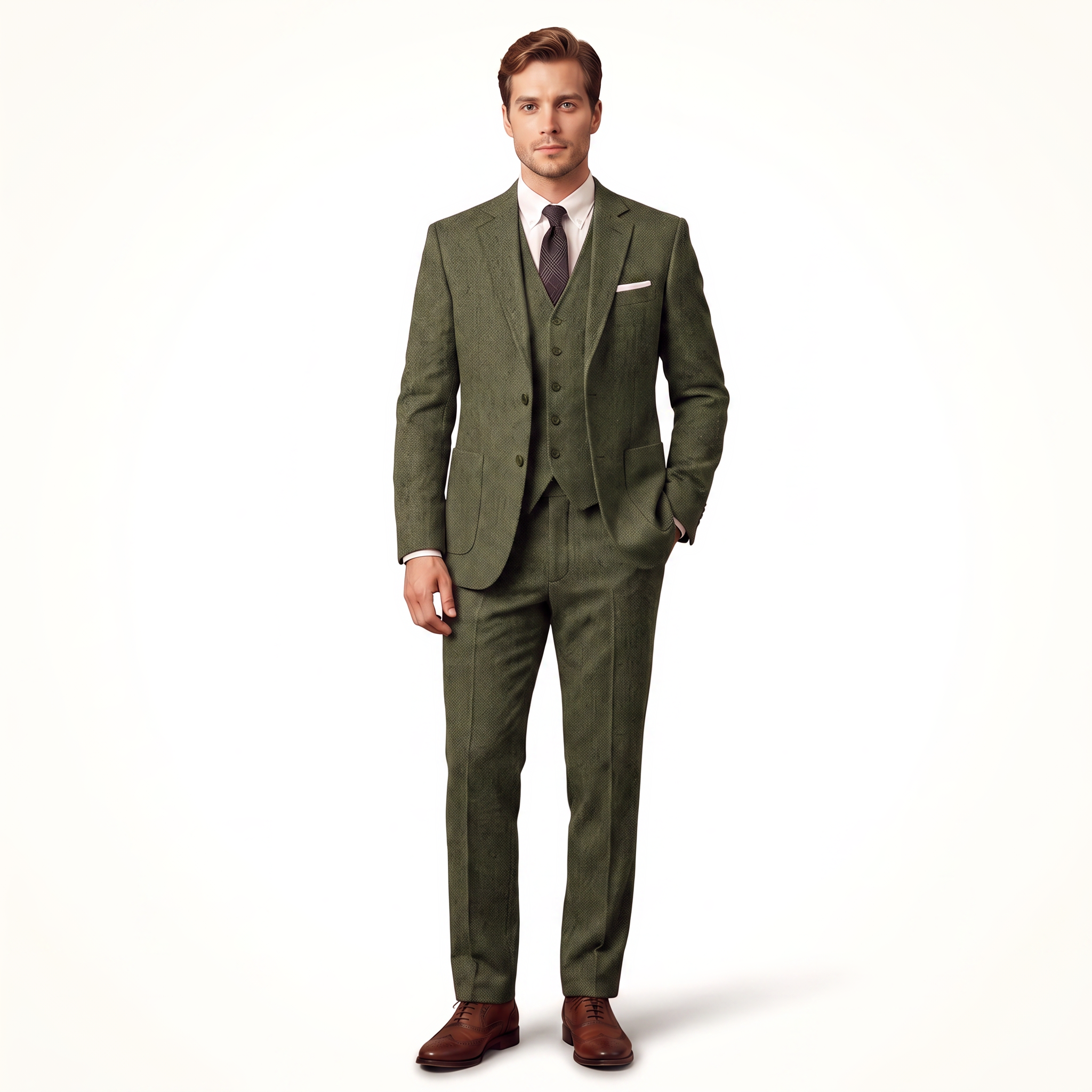 Ceehuteey 3 Pieces Men's Suit Classic Tweed Notch Lapel Suits Prom(Blazer+Vest+Pants)