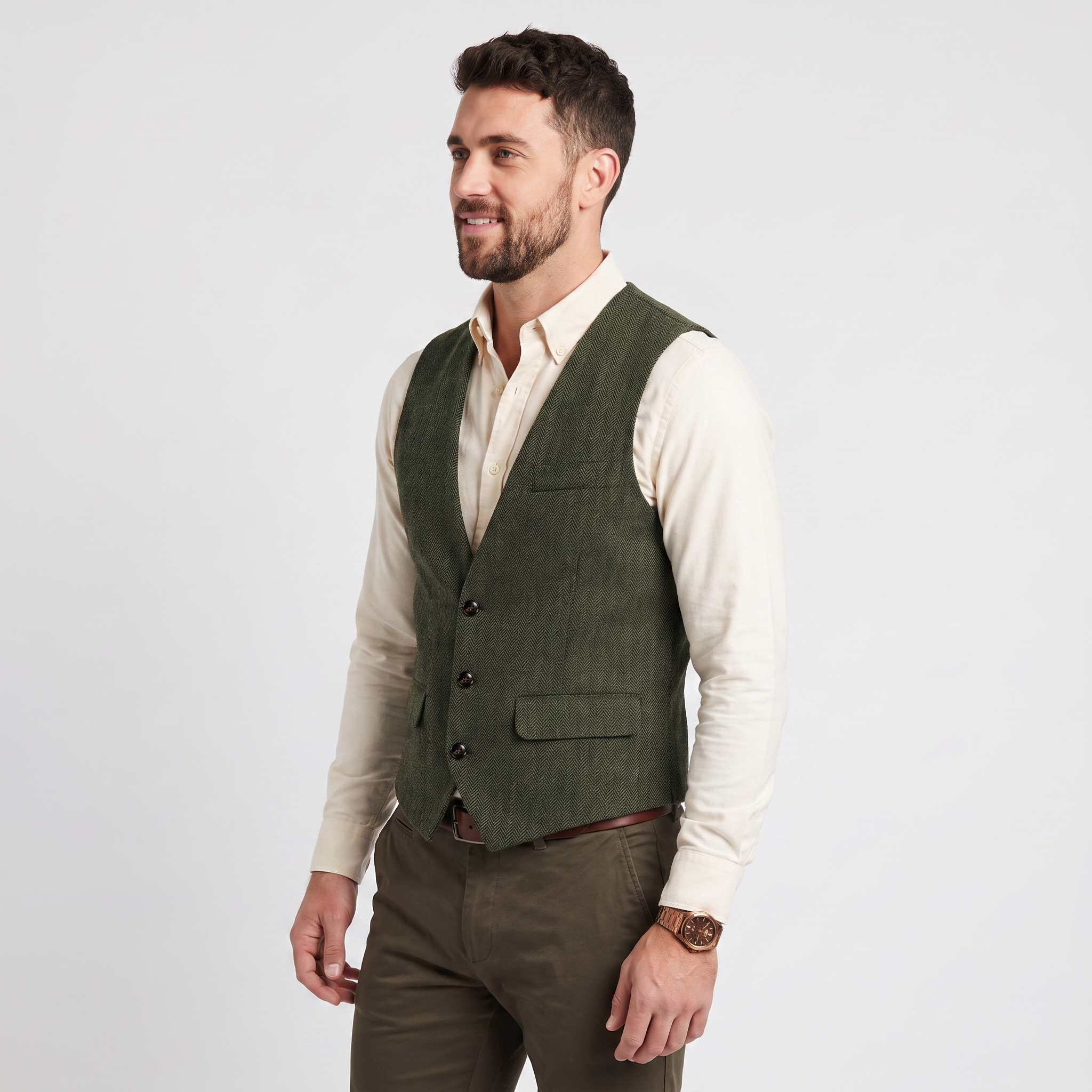 Ceehuteey Classic Men's V Neck Herringbone Waistcoat