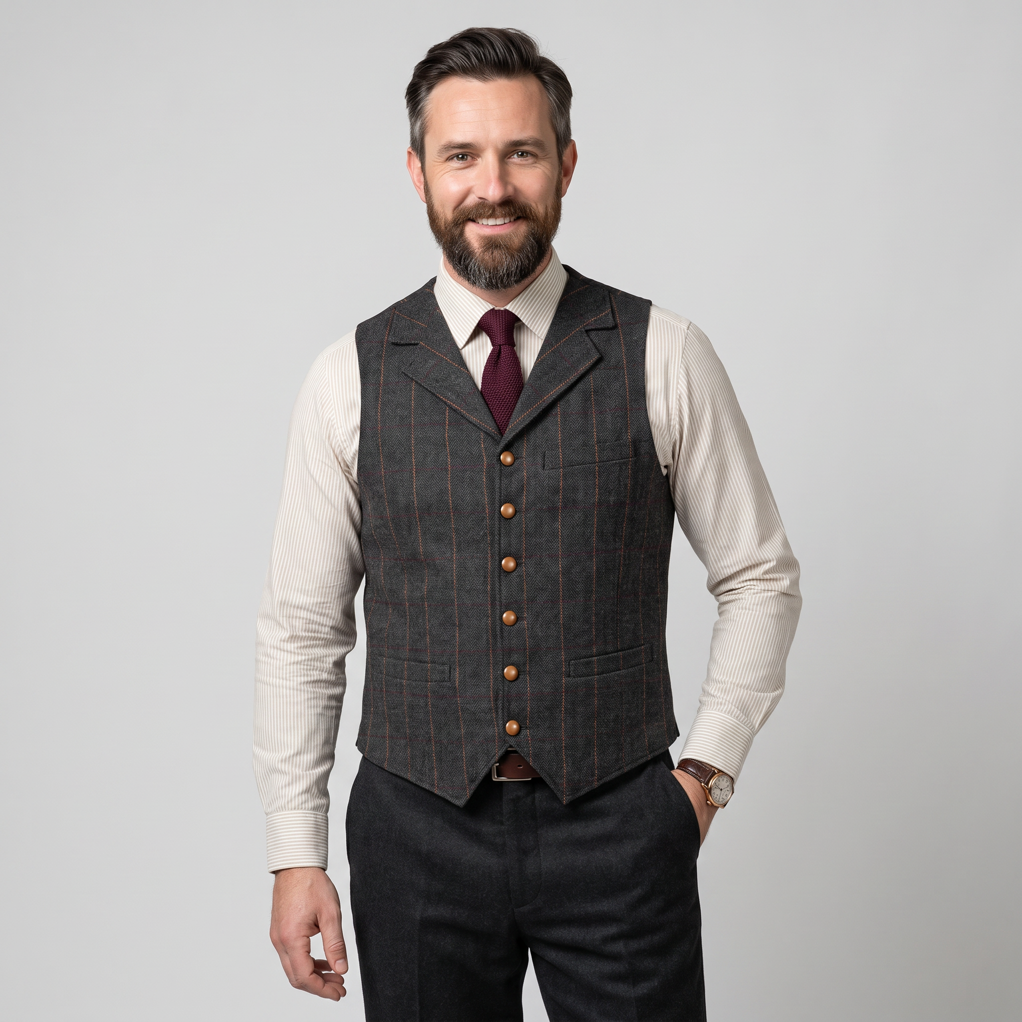 Ceehuteey Men's Plaid Tweed Notch Lapel Waistcoat
