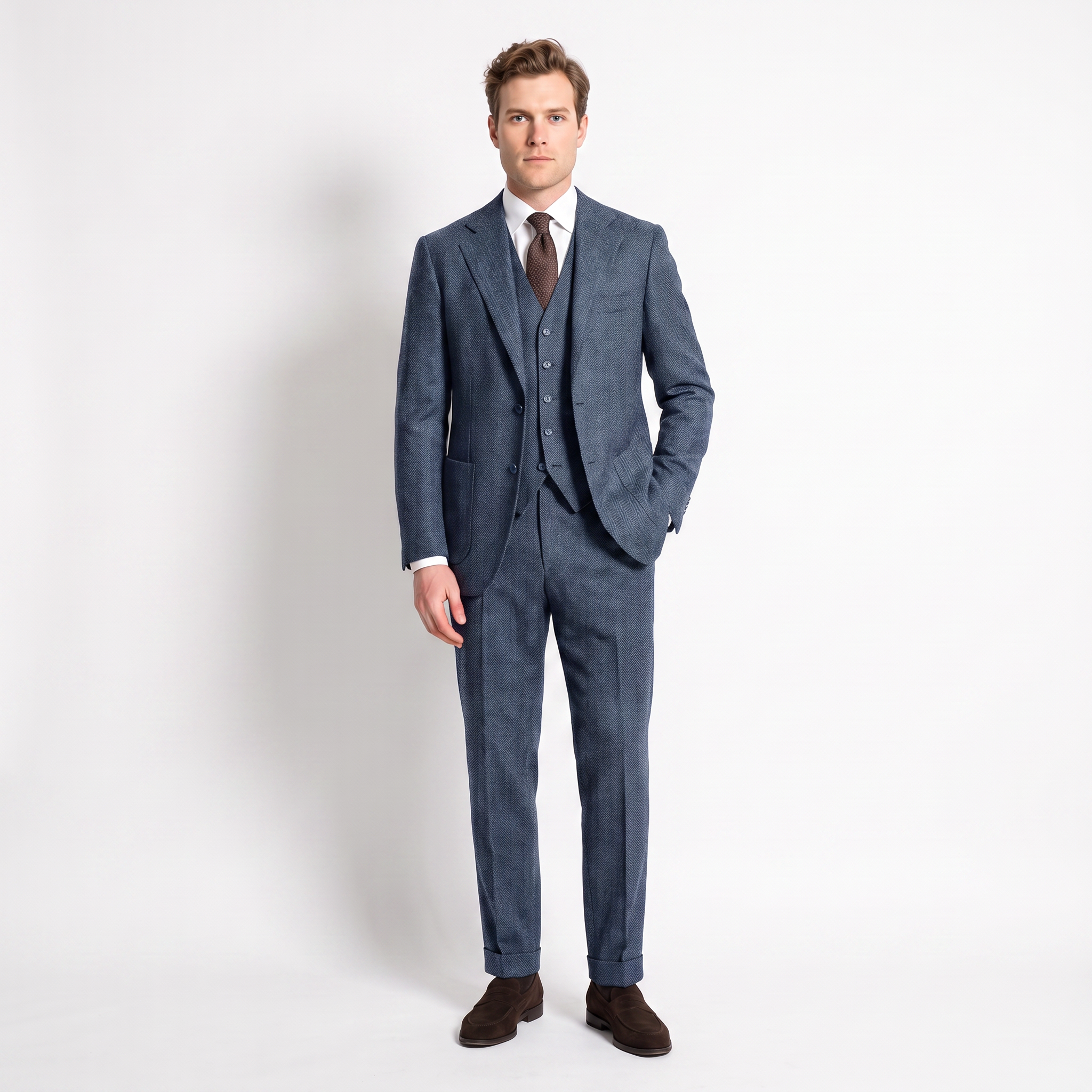Ceehuteey 3 Pieces Mens Suit Herringbone Notch Lapel Suits (Blazer+Vest+Pants)