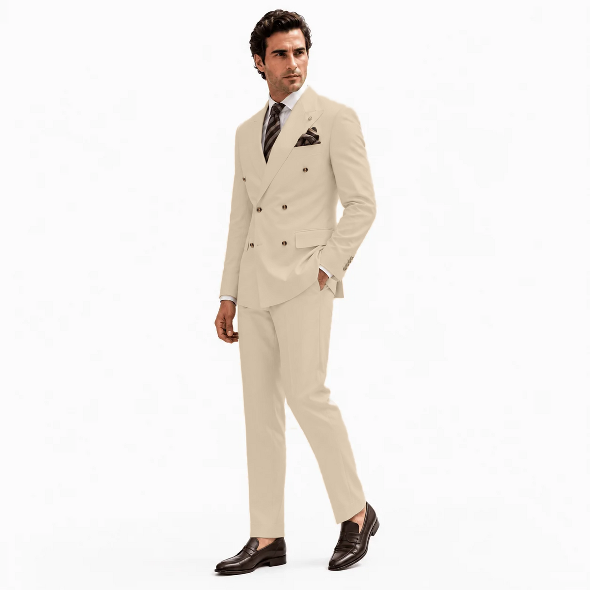 Ceehuteey Men's 2 Pieces Double Breasted Peak Lapel Gent Suit (Blazer+Pants)