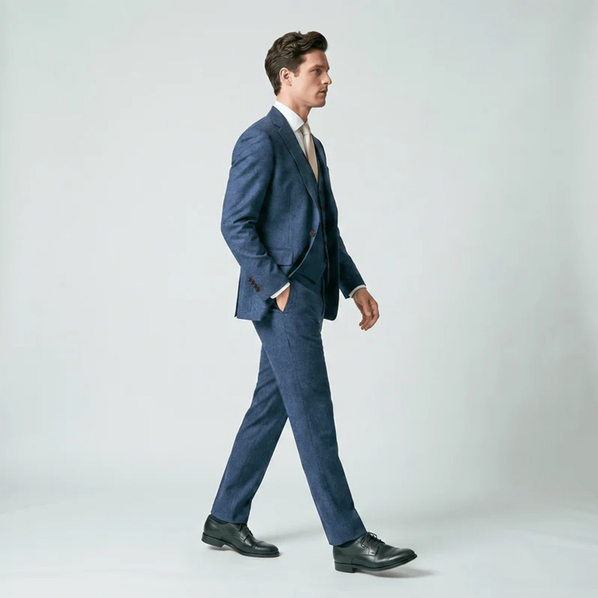 Ceehuteey Mens Tweed Herringbone Suits 3 Pieces Suits Groom Suits (Blazer+vest+Pants)
