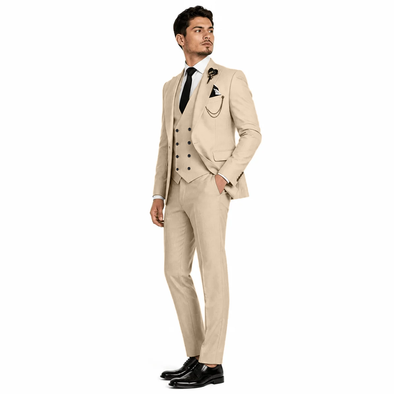 Ceehuteey 3 Piece Mens Suit Prom Peak Lapel Suit (Blazer + Vest + Pants)