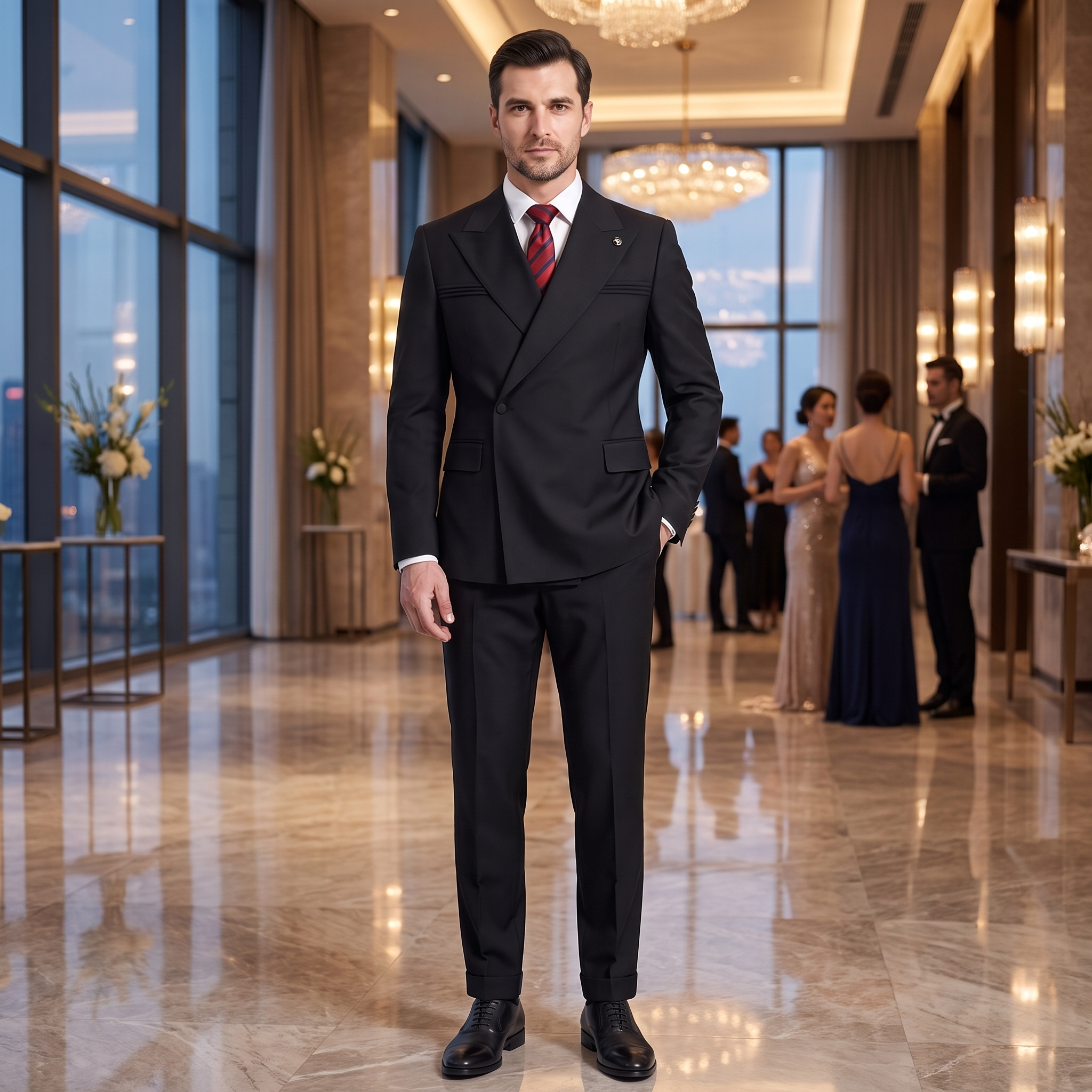 Ceehuteey Fashion 2 Pieces Men‘s Suit Flat Peak Lapel Suit (Blazer+Pants)
