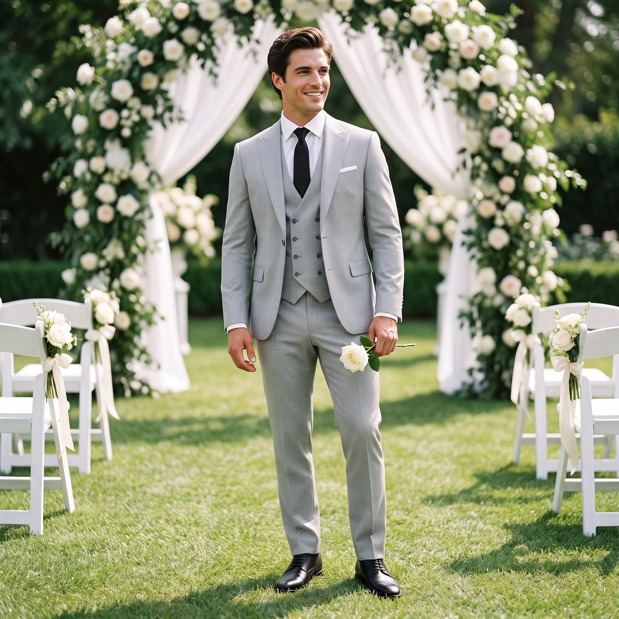 Ceehuteey 3 Pieces Men's Suit Flat Peak Lapel Suits (Blazer+Vest+Pants)