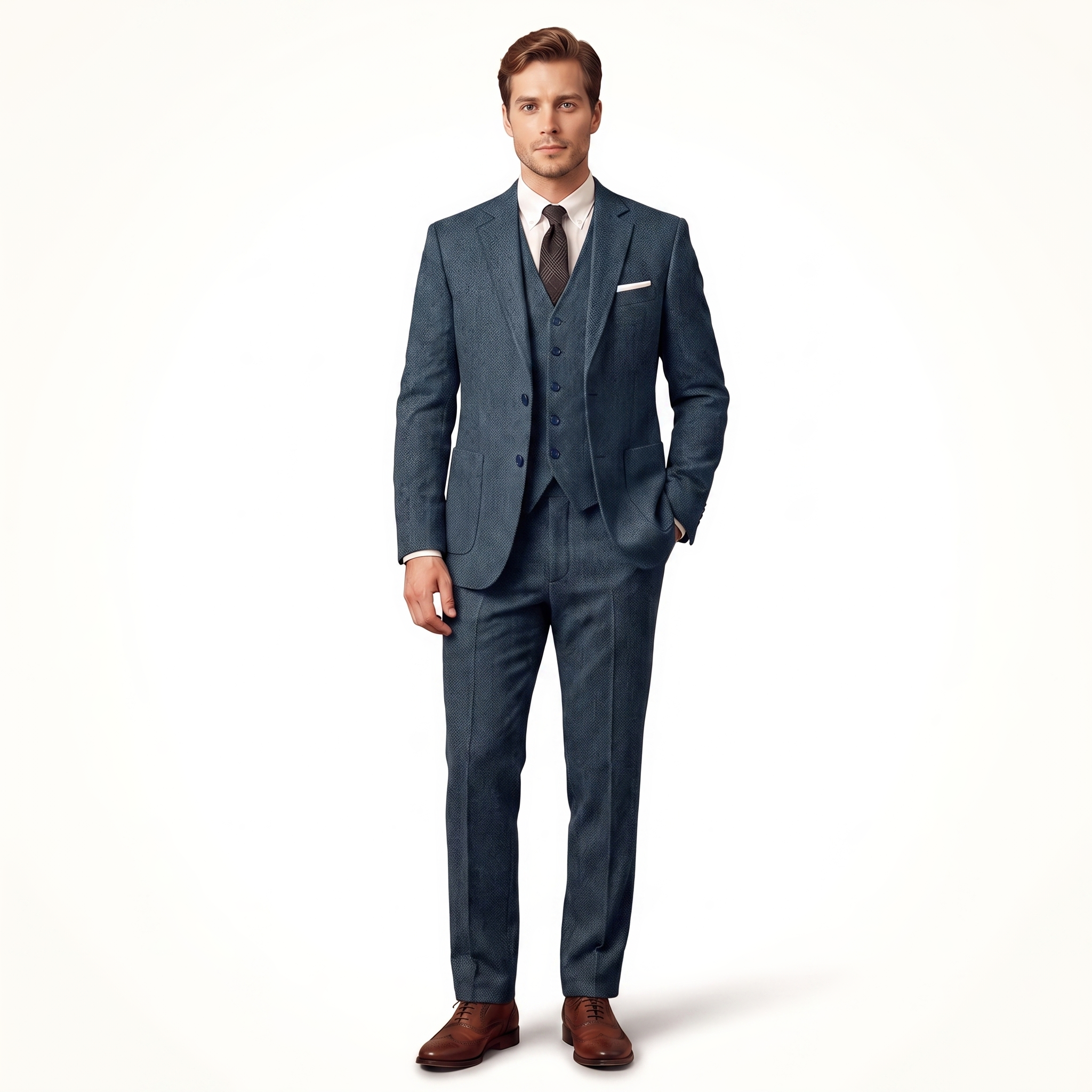 Ceehuteey 3 Pieces Men's Suit Classic Tweed Notch Lapel Suits Prom(Blazer+Vest+Pants)
