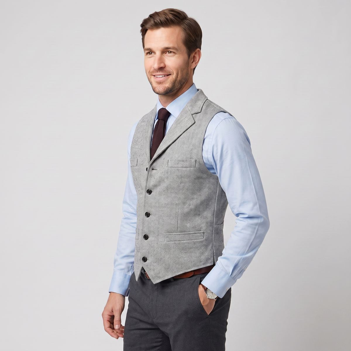 Ceehuteey Men's Classic Herringbone Notch Lapel Waistcoat