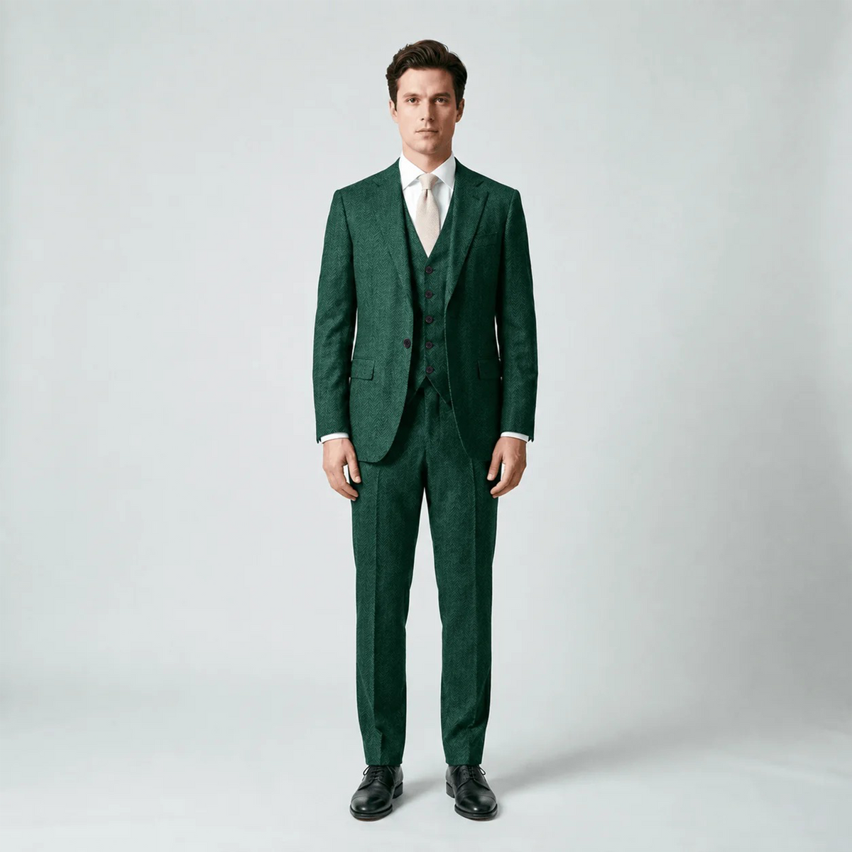 Ceehuteey Mens Tweed Herringbone Suits 3 Pieces Suits Groom Suits (Blazer+vest+Pants)