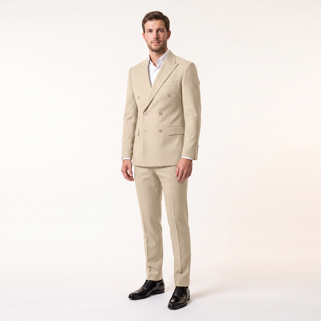 Ceehuteey 2 Pieces Men’s Suit Slim Fit Flat Peak Lapel Tuxedos (Blazer+Pants)